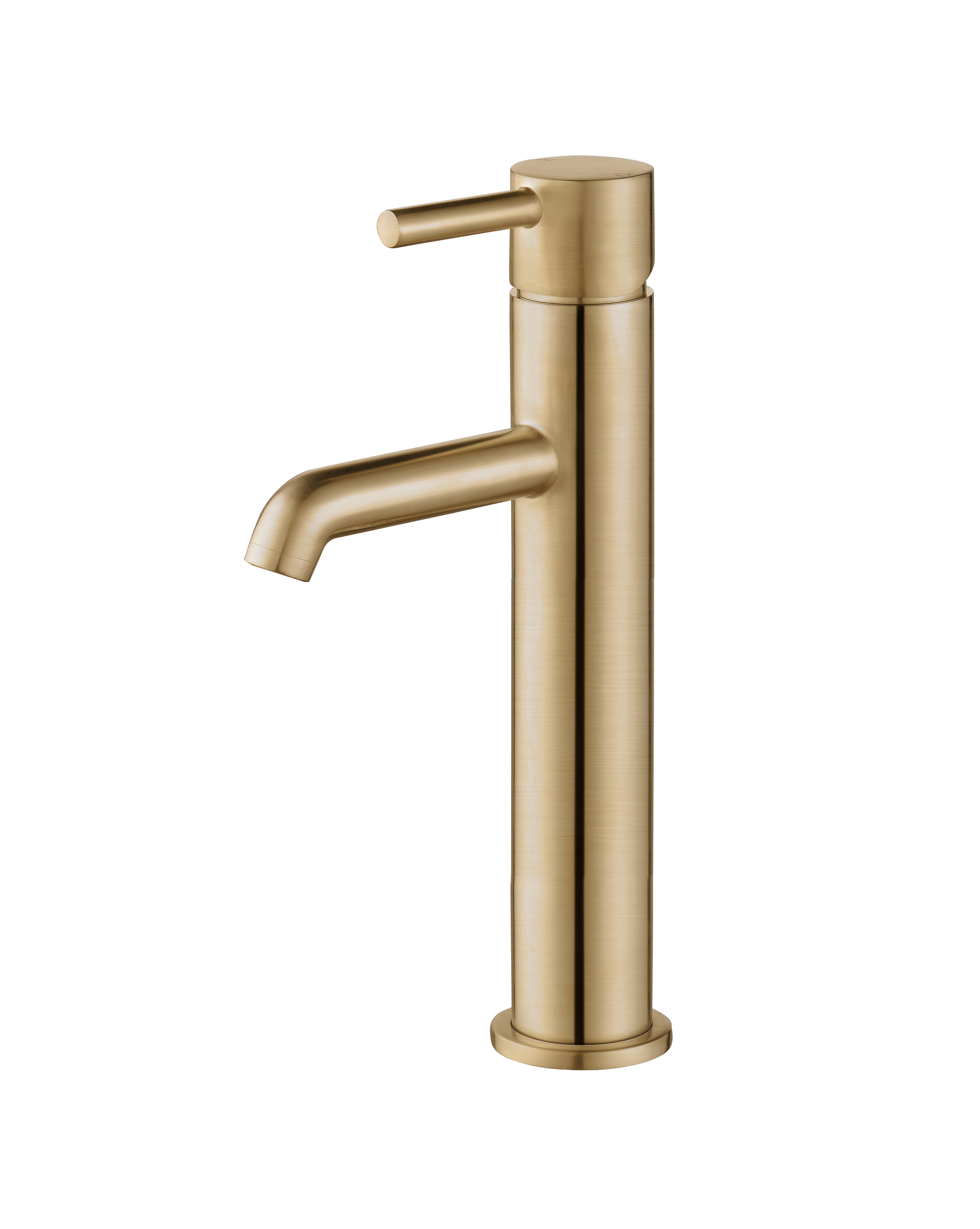 Brushed Brass Chepstow High Rise Mono Mixer Tap on a white background