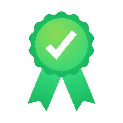 Wall mounted basin taps Green ribbon badge with a white check mark on a white background