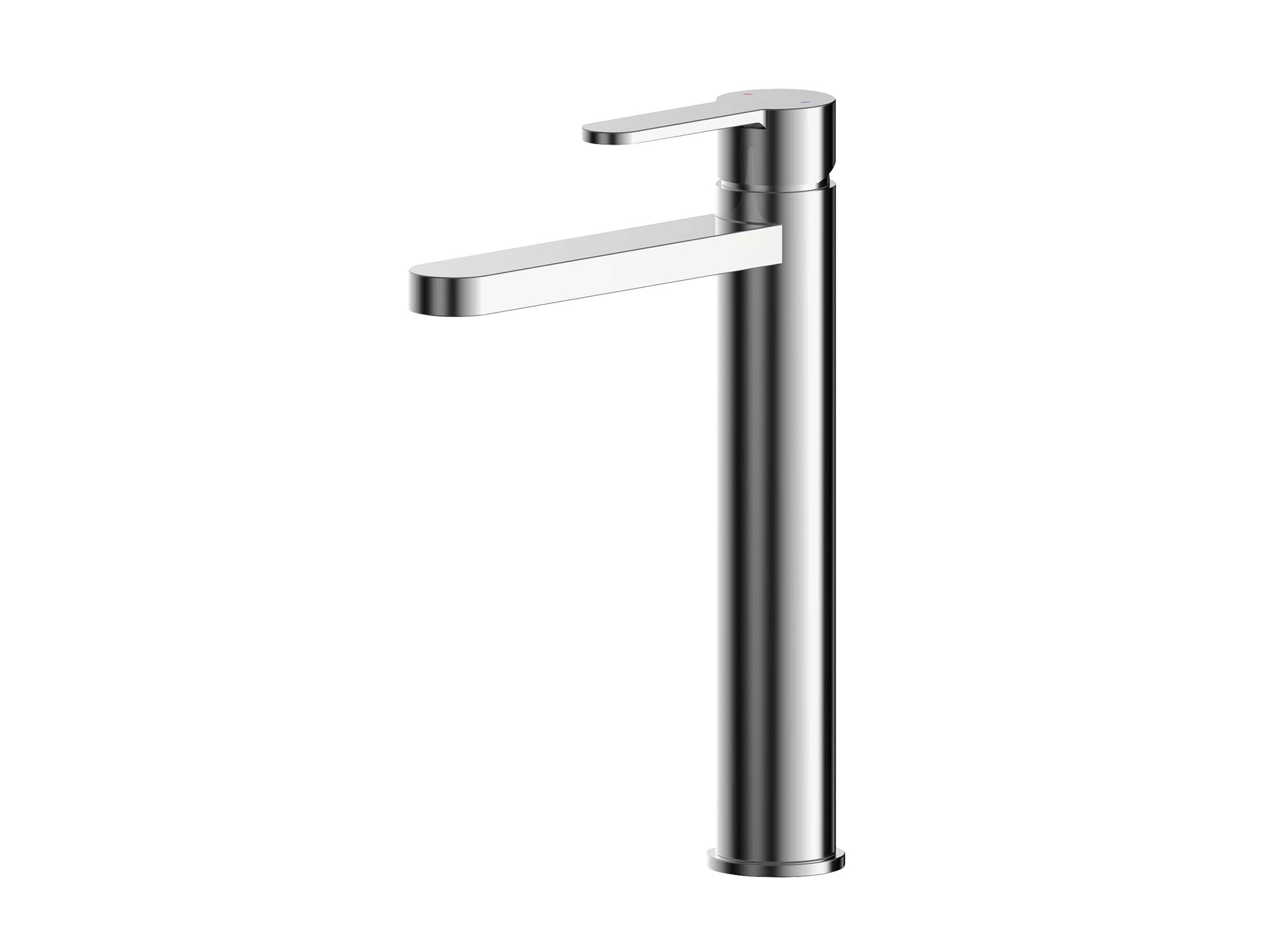 Nuie Arvan high rise basin mixer tap in chrome finish on countertop sink