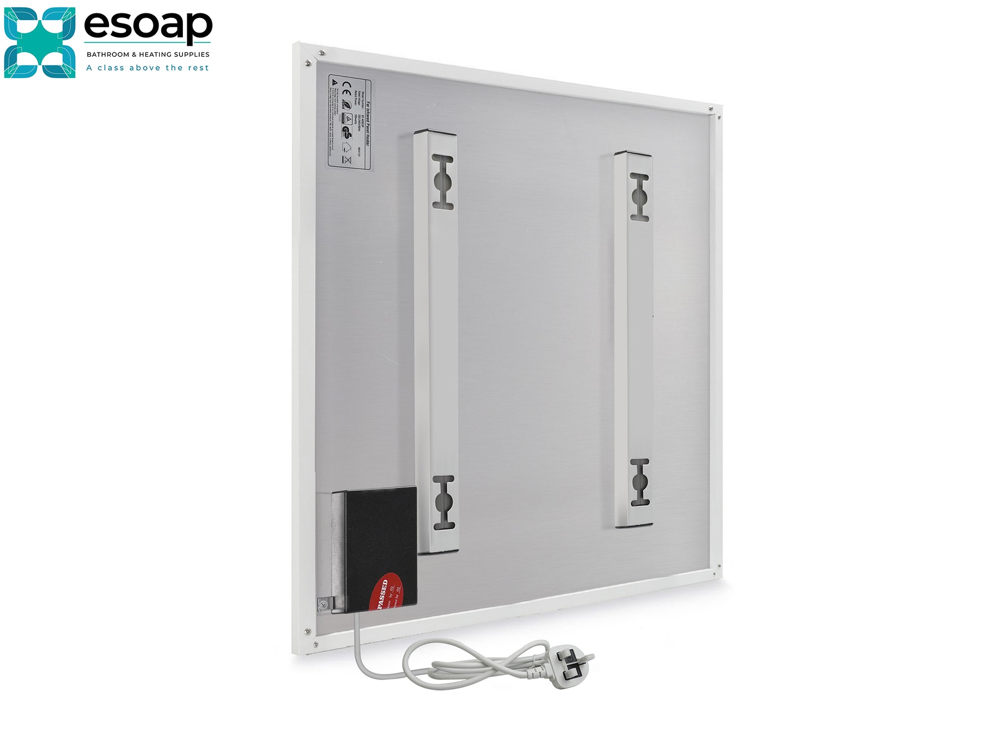 White 350W Classic Infrared Heating Panel with wiring on a white background, featuring the Esoap logo.