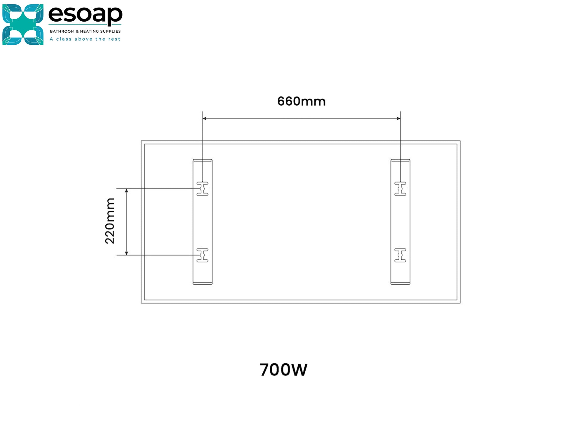 Diagram of the 700W Classic Infrared Heating Panel Silver 220mmx660mm - Esoap