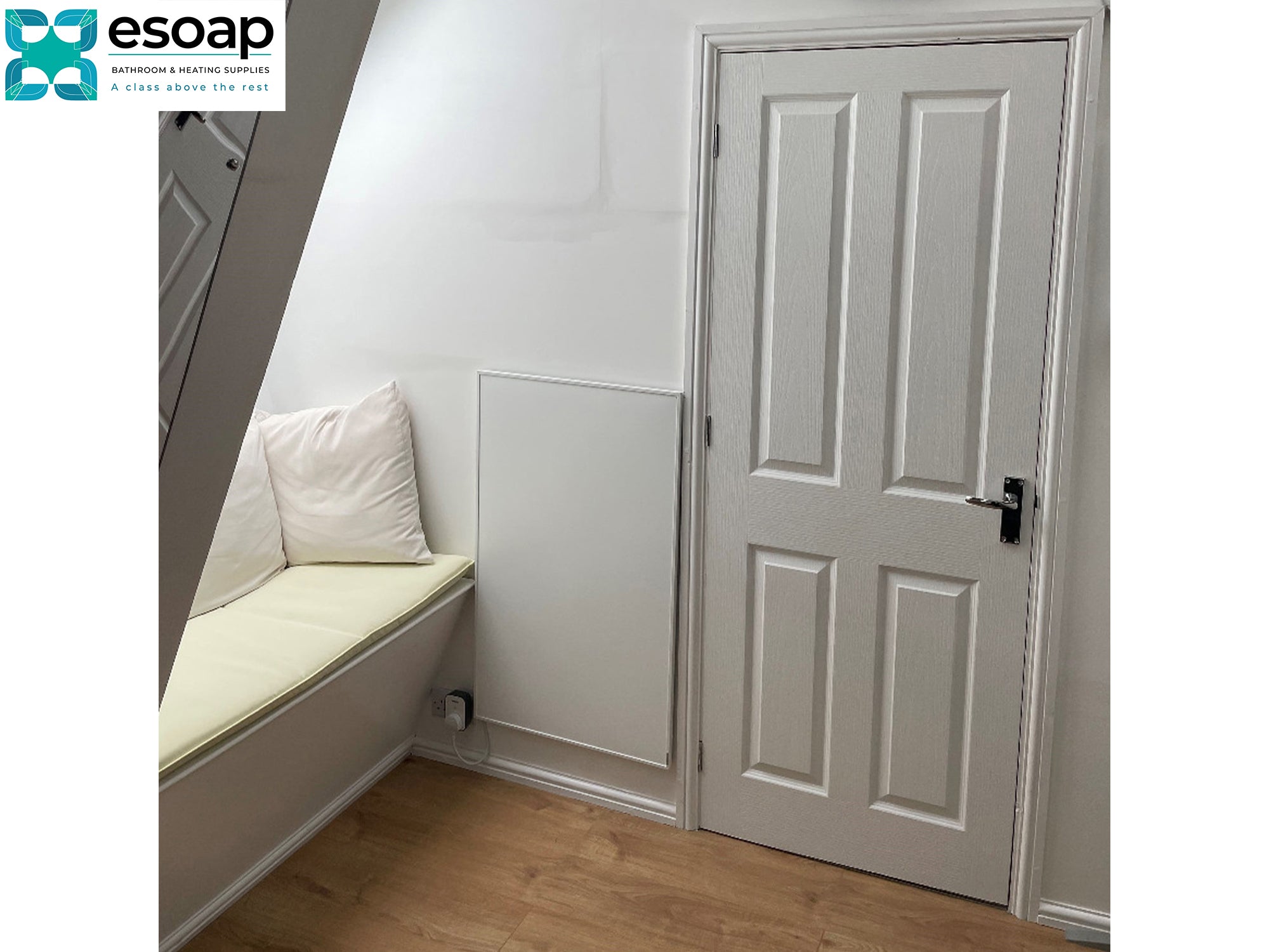 700W Classic Infrared Heating Panel Silver with door in the bedroom in loft  - Esoap