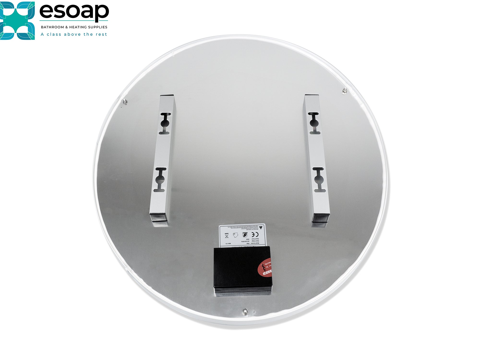 500W Premium Round Frameless Infrared Heating Panel with metal brackets on a white background, featuring the Esoap logo.