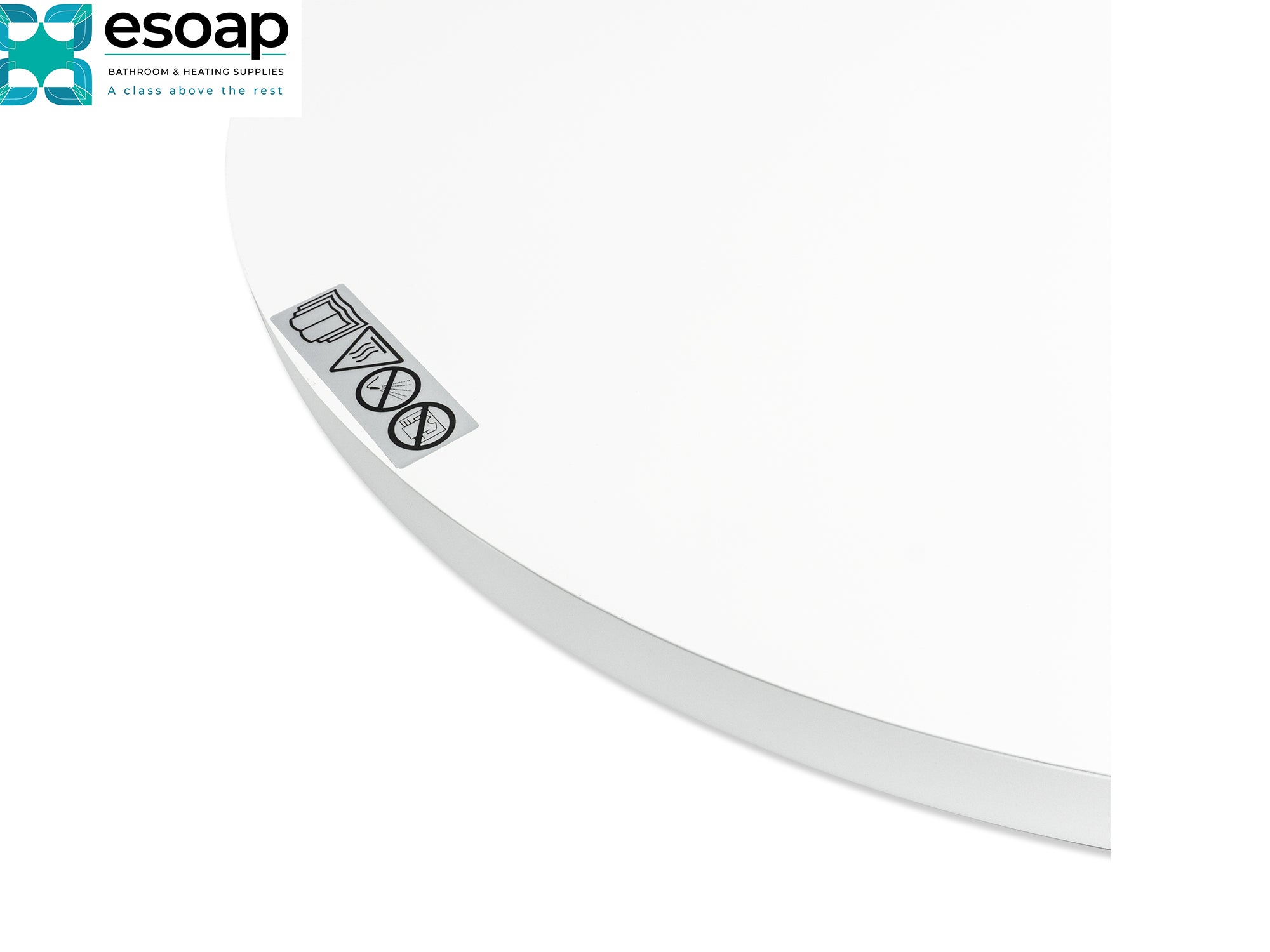 500W Premium Round Frameless Infrared Heating Panel with a logo on a white background, featuring the brand 'esoap'.