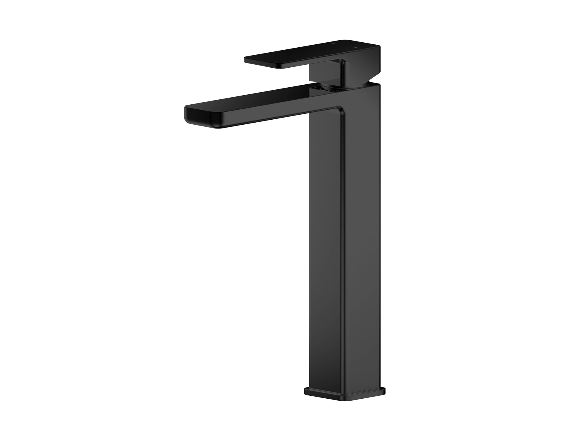 Matt Black high rise tap with square spout and push-button waste