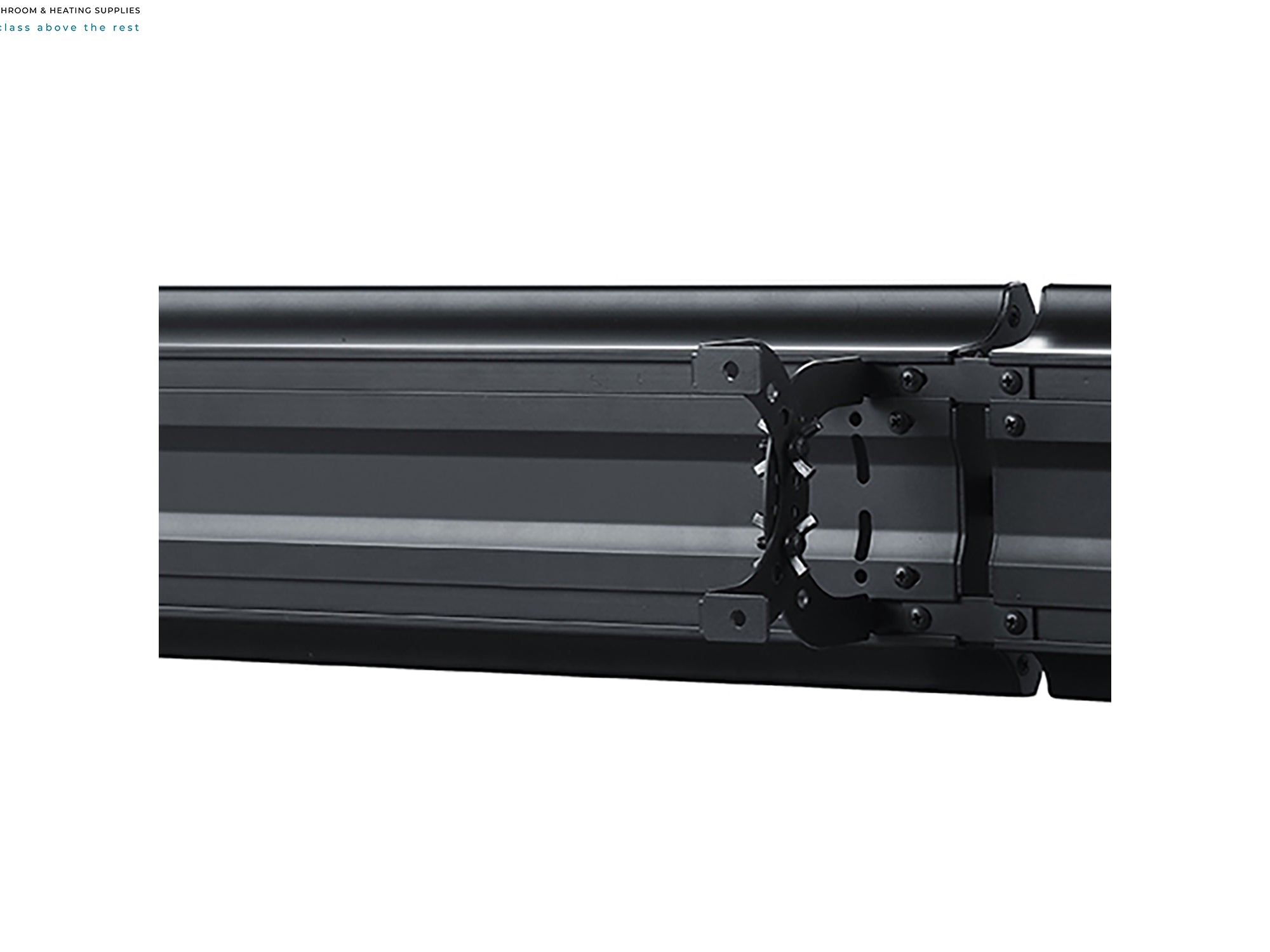 Close-up of a black metal roof rack on a white background for 1.2kW Hellos Infrared Bar Heater
