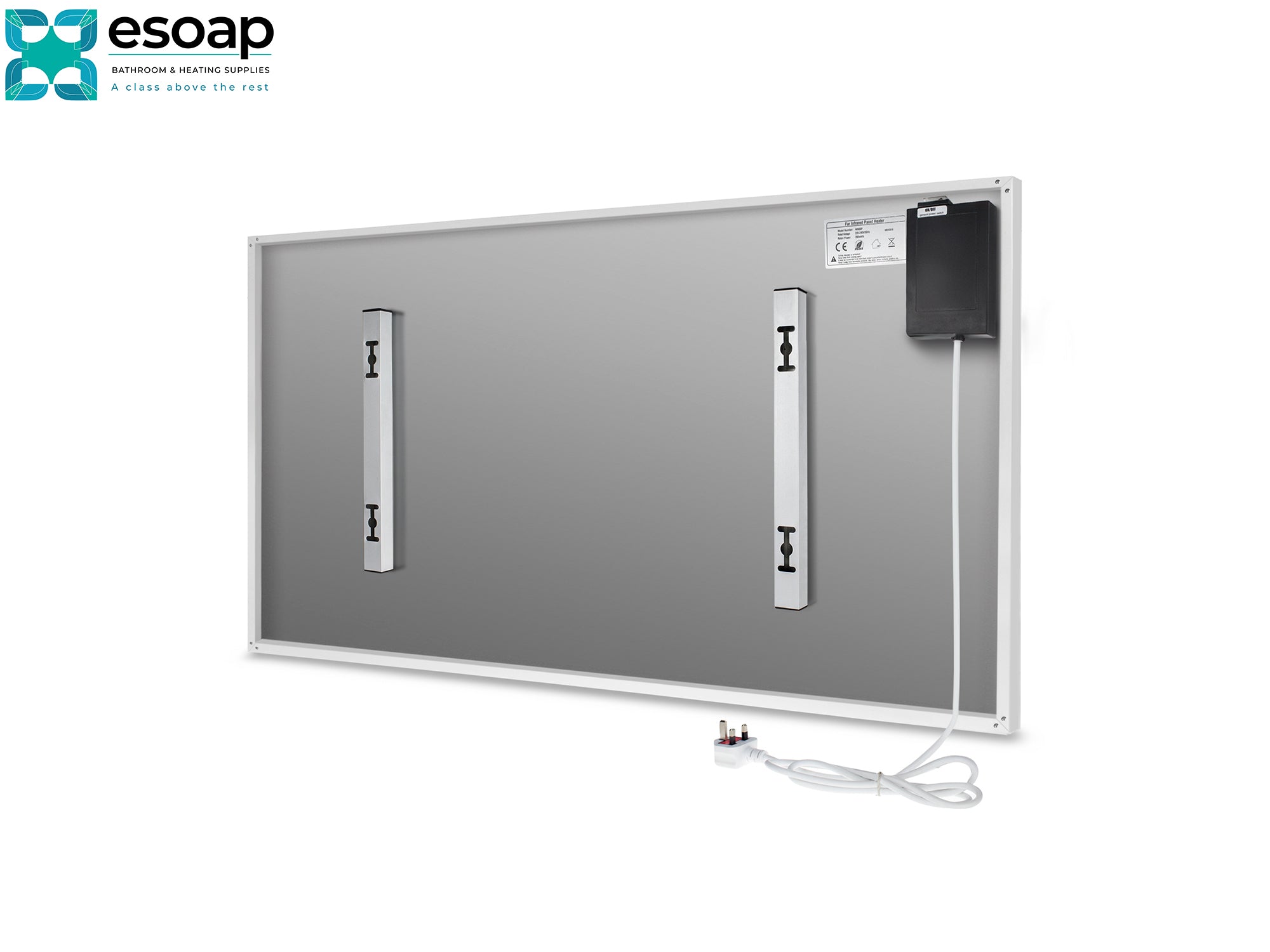 Back of 900W Nexus Wi-Fi Image Infrared Heating Panel with a white background