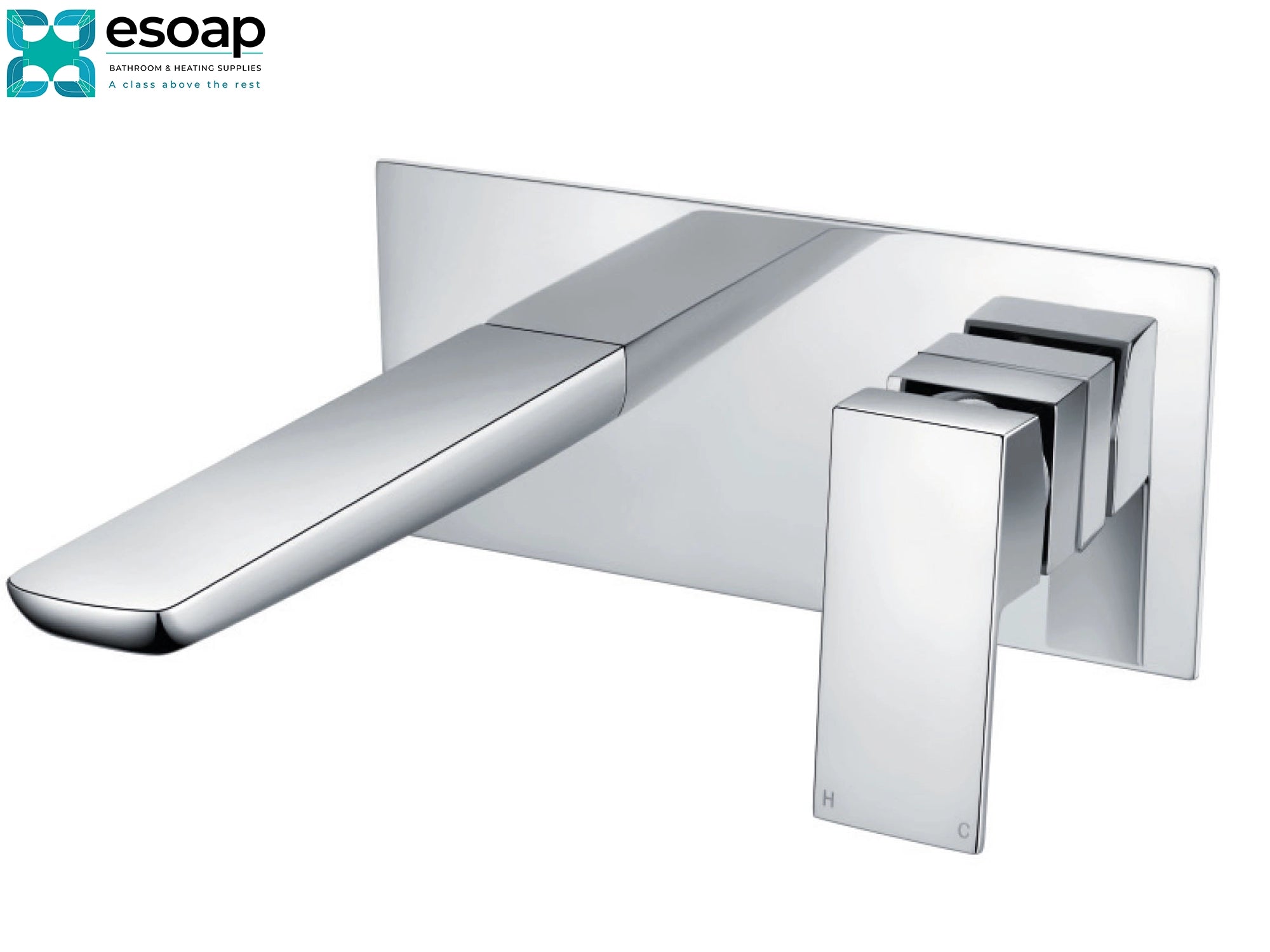 Chrome Mitta Chrome Wall Mounted Bath Mixer Tap with esoap logo in the corner