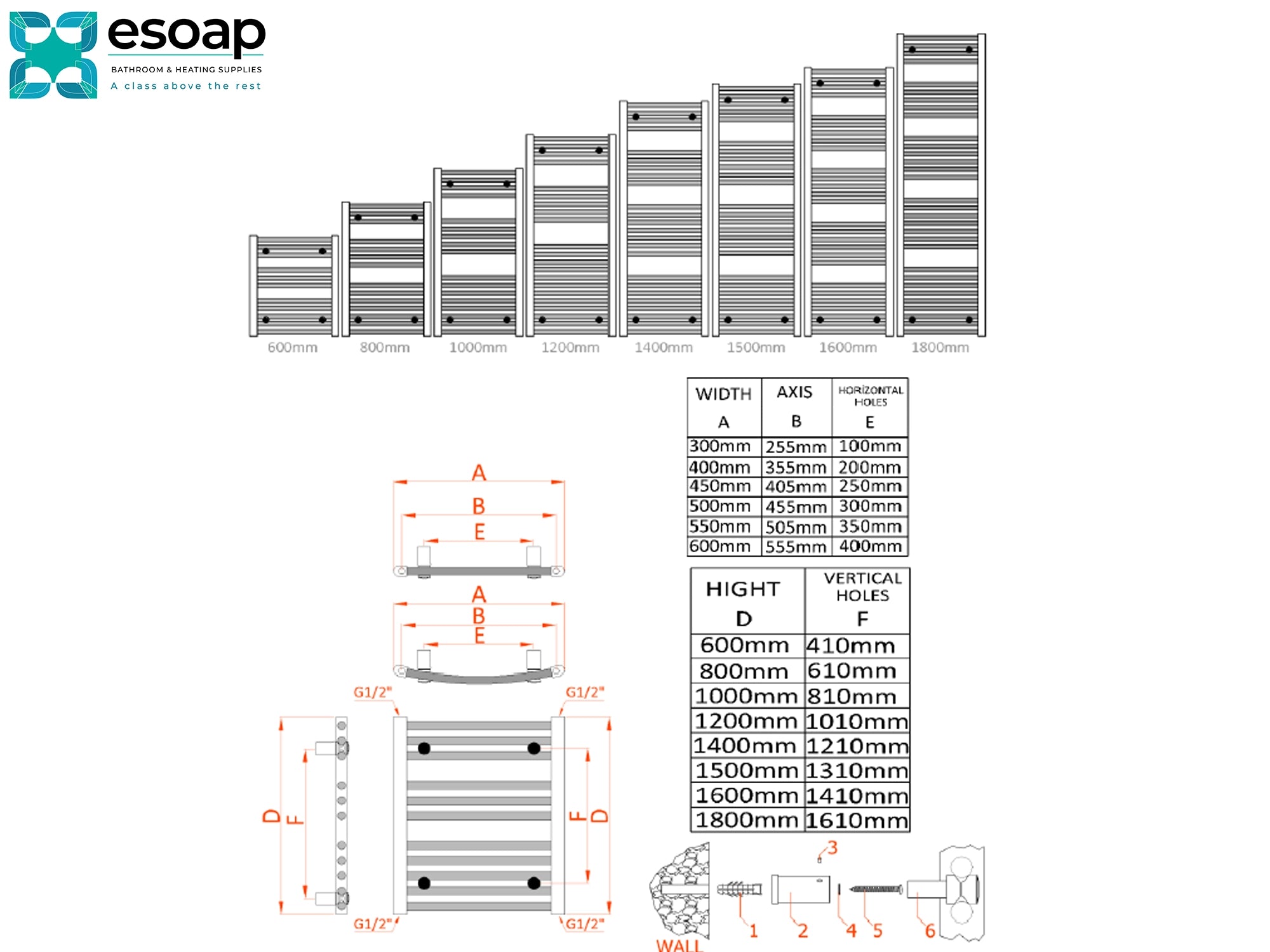 Technical drawing of a Diva Flat radiator with dimensions and esoap branding
