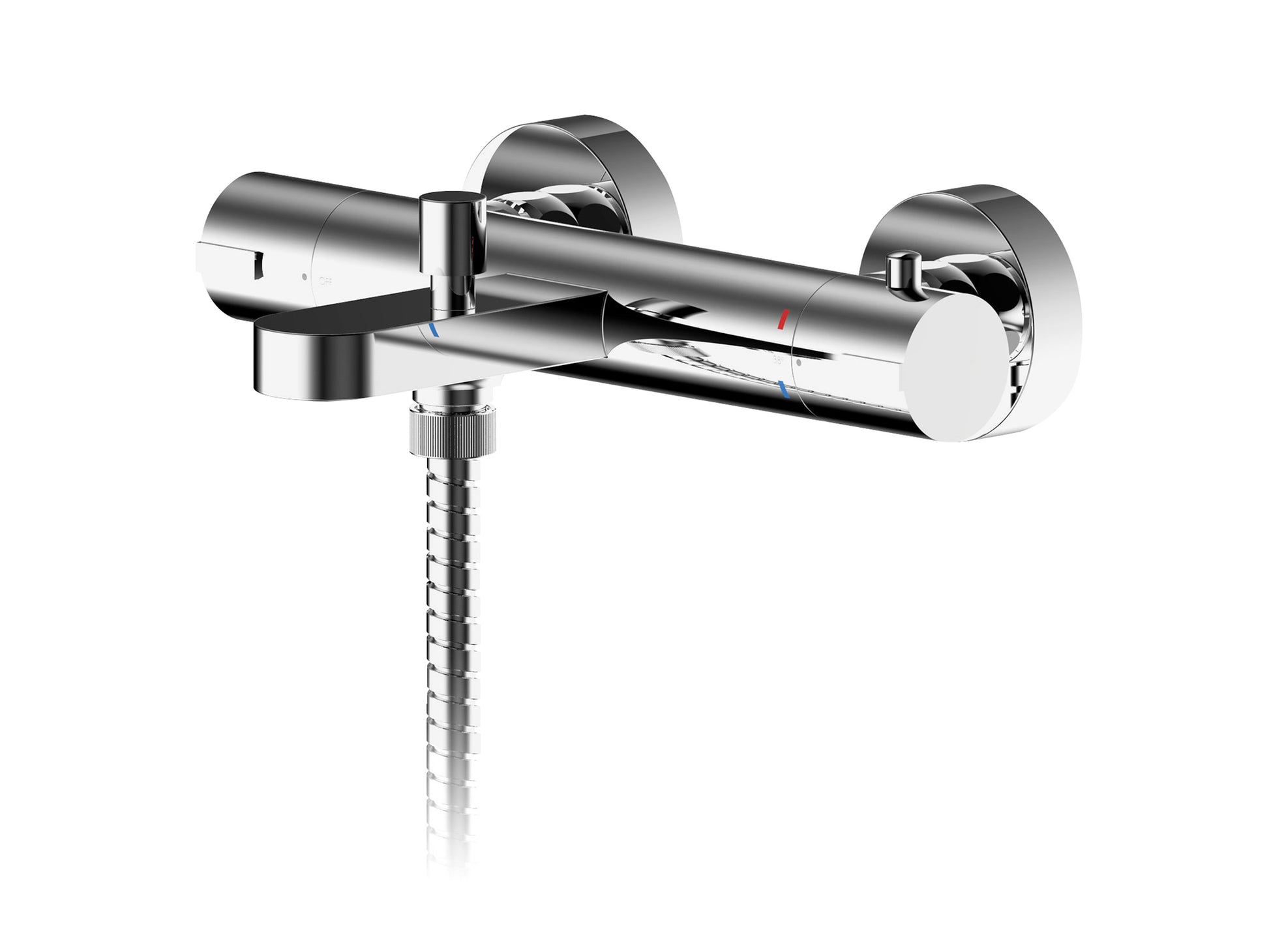 Wall-mounted Arvan thermostatic bath shower mixer in polished chrome