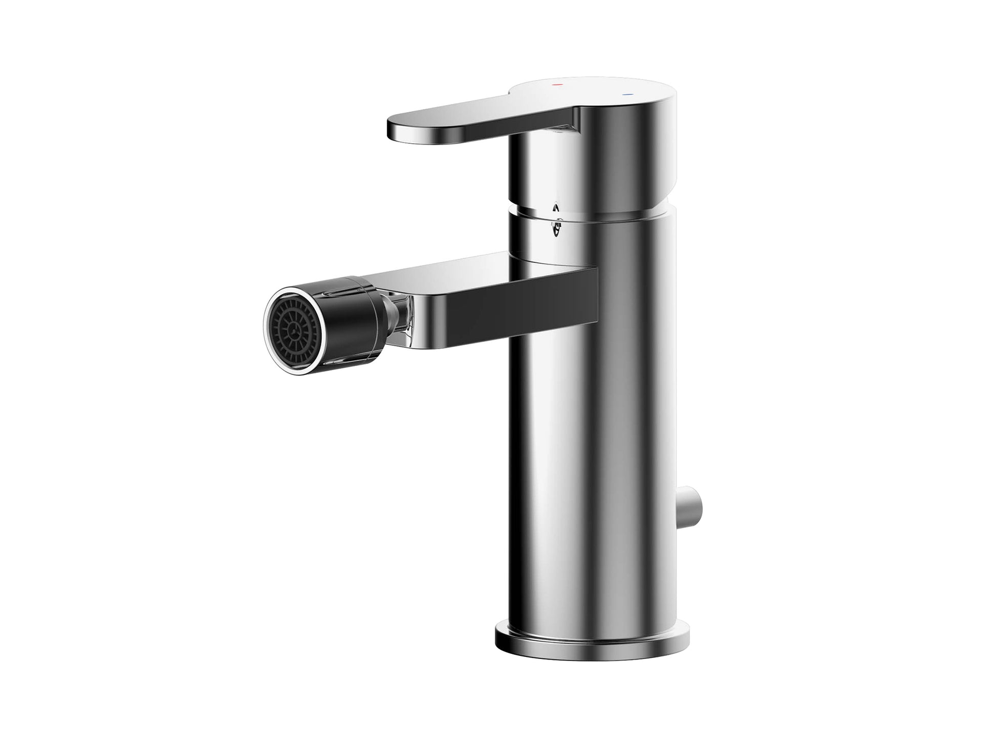 Round chrome bidet tap with smooth push-button waste