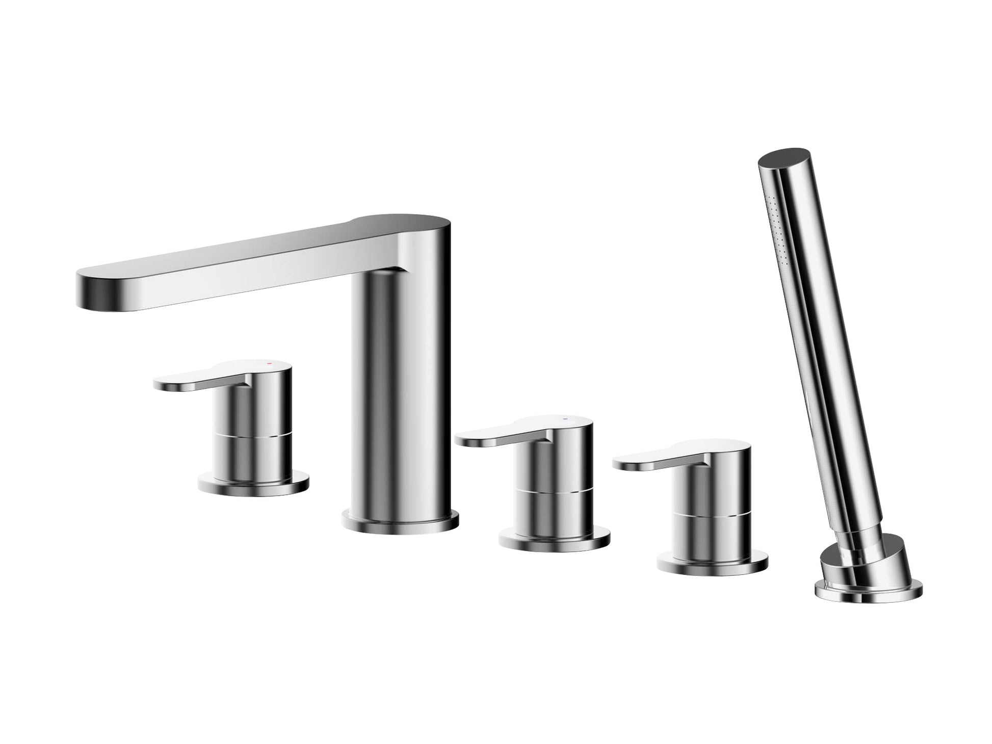 Arvan 5 tap hole chrome bath shower mixer installed on white bathtub