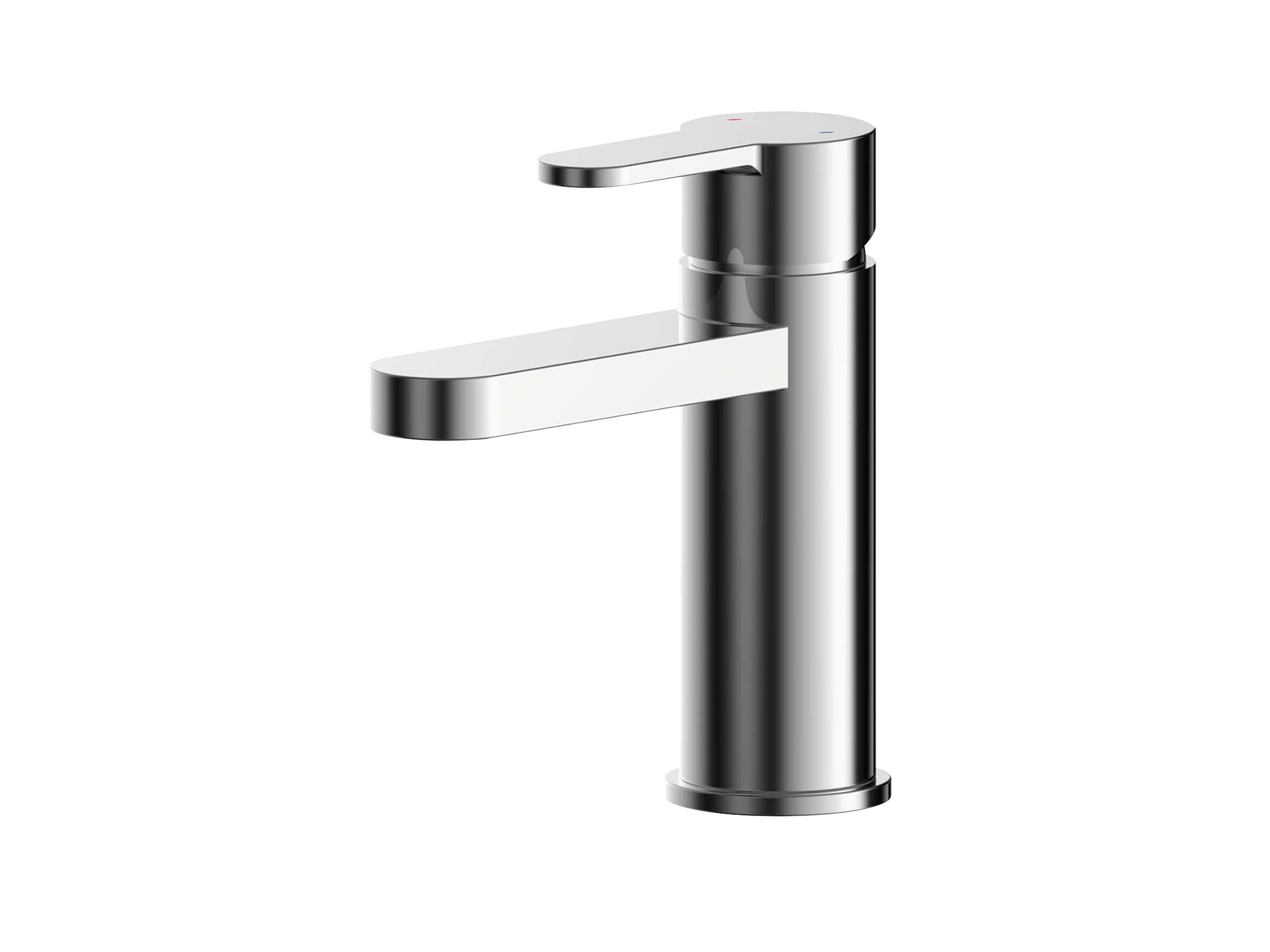 Space-saving Chrome Mini Basin Mixer Tap with integrated Push Button Waste, perfect for UK compact basins.