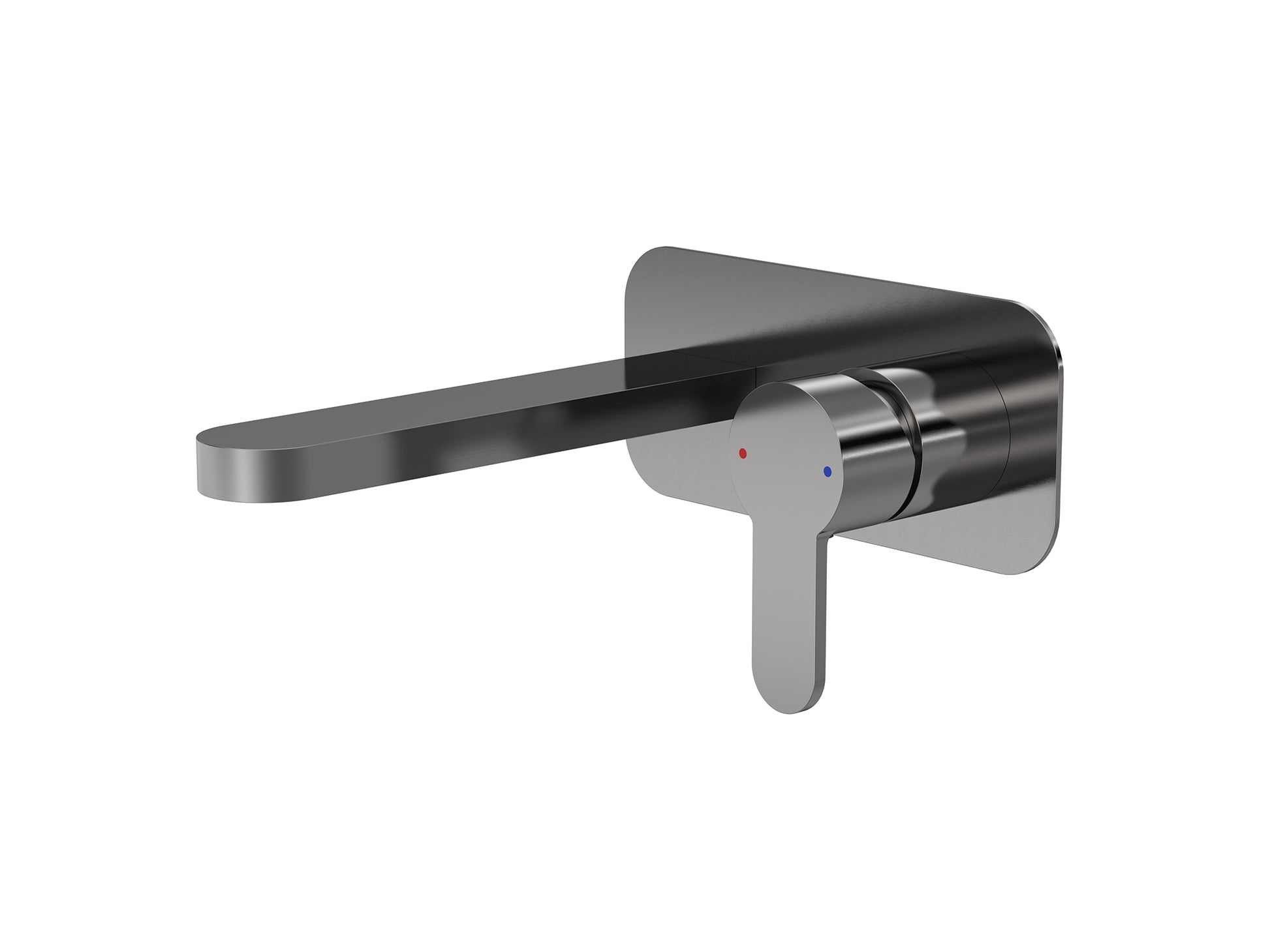 Close-up of Nuie Arvan wall tap installed on white tiled wall