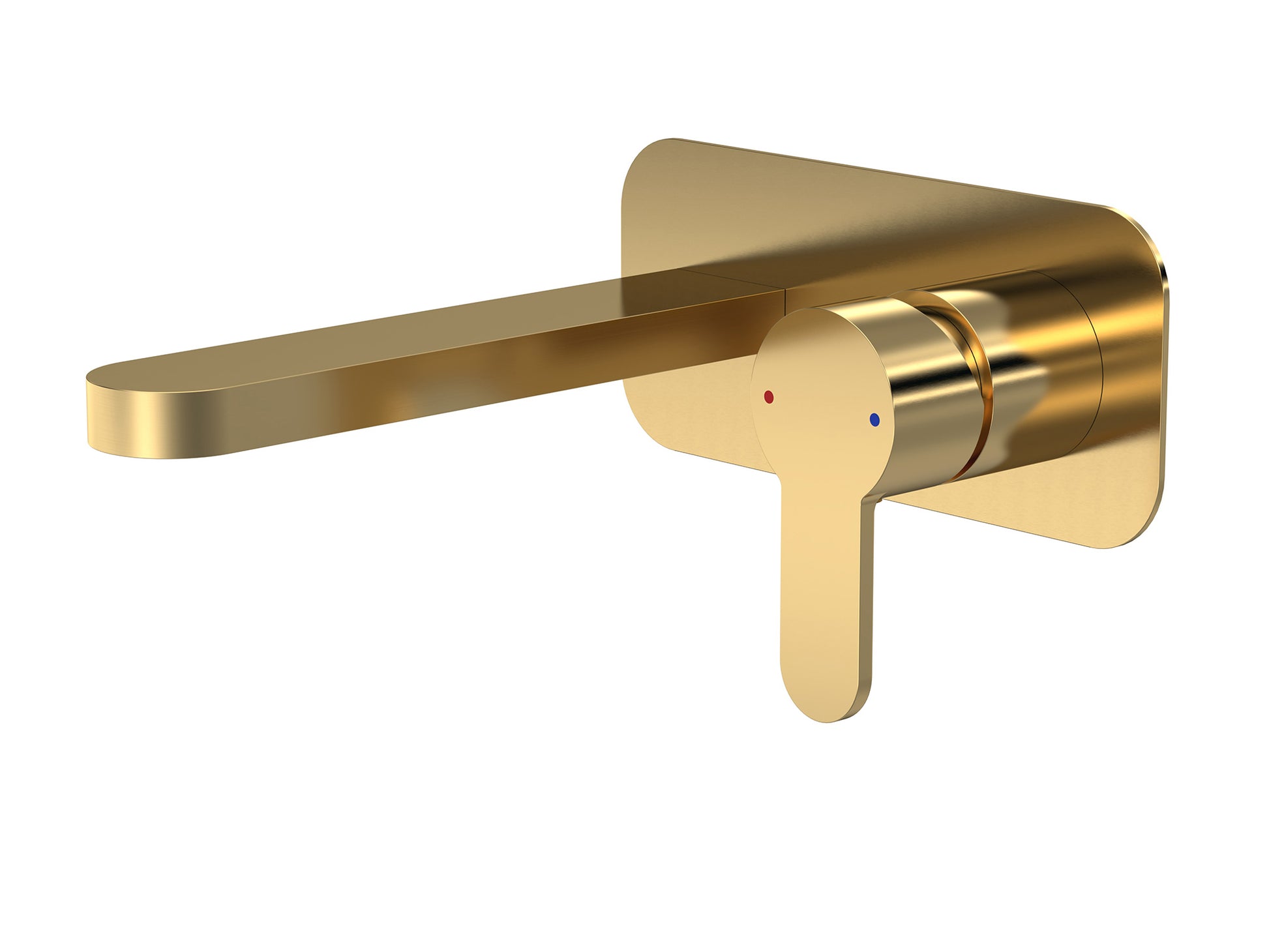 Brushed Brass wall tap with round handles and concealed spout