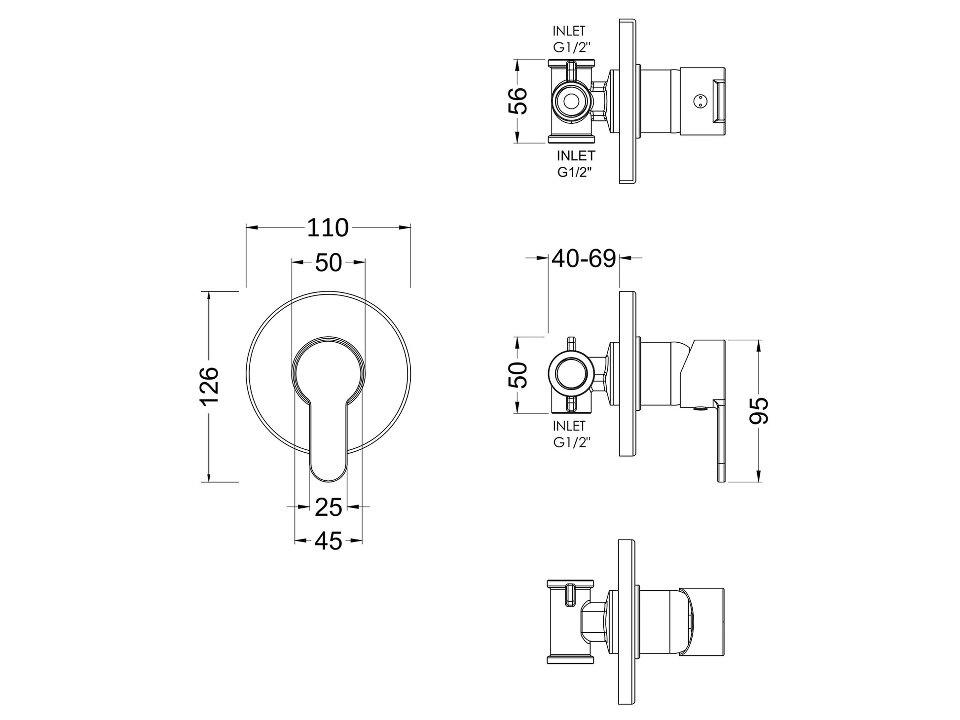 Close-up of Arvan manual concealed shower control