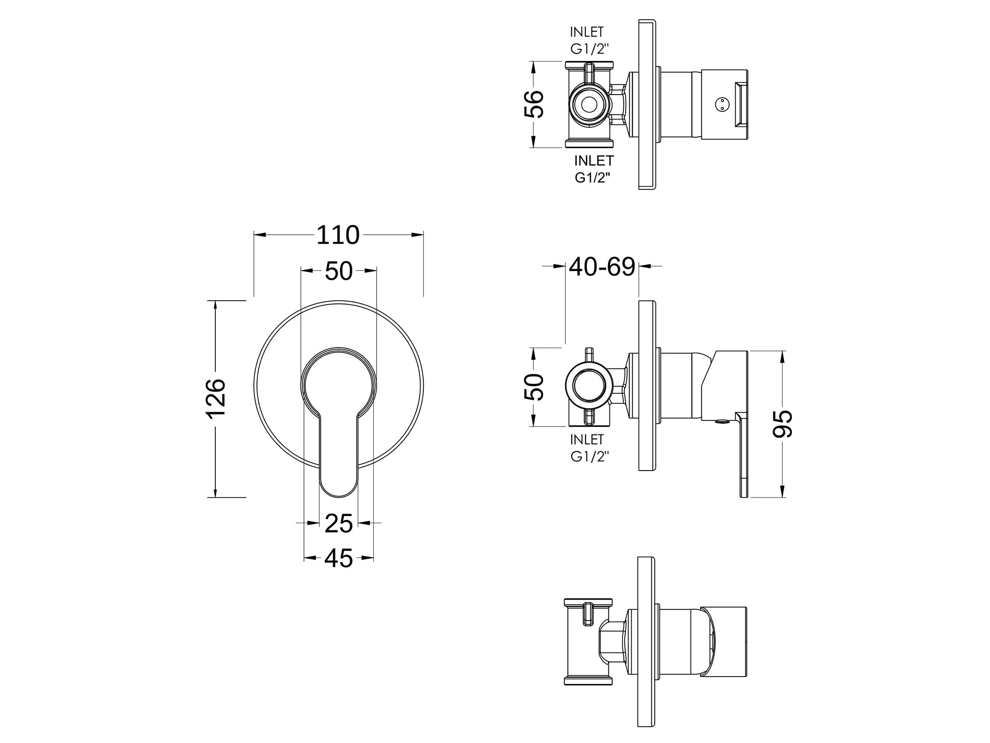 Close-up of Arvan manual concealed shower control