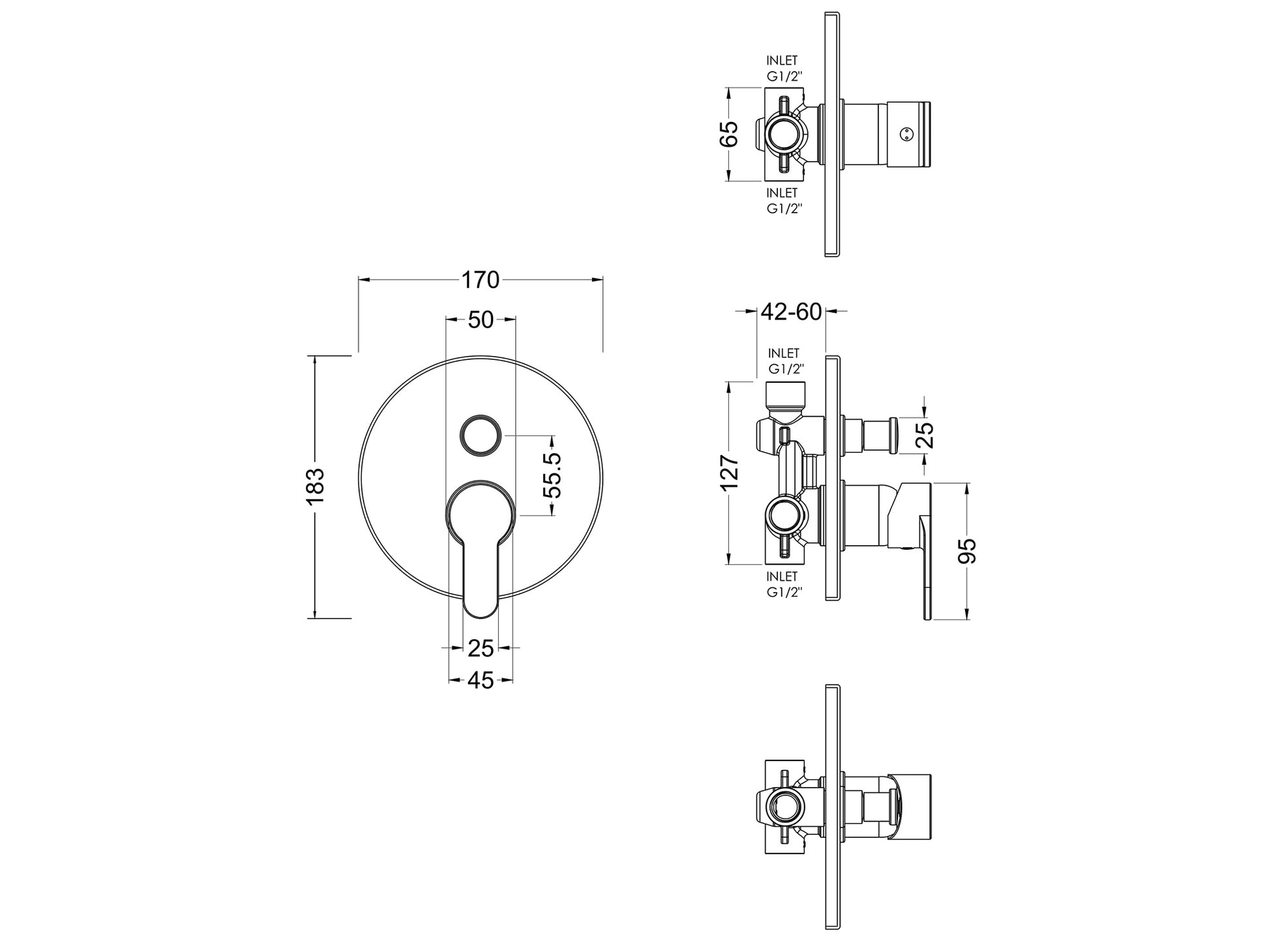 Chrome Arvan valve with twin controls and diverter