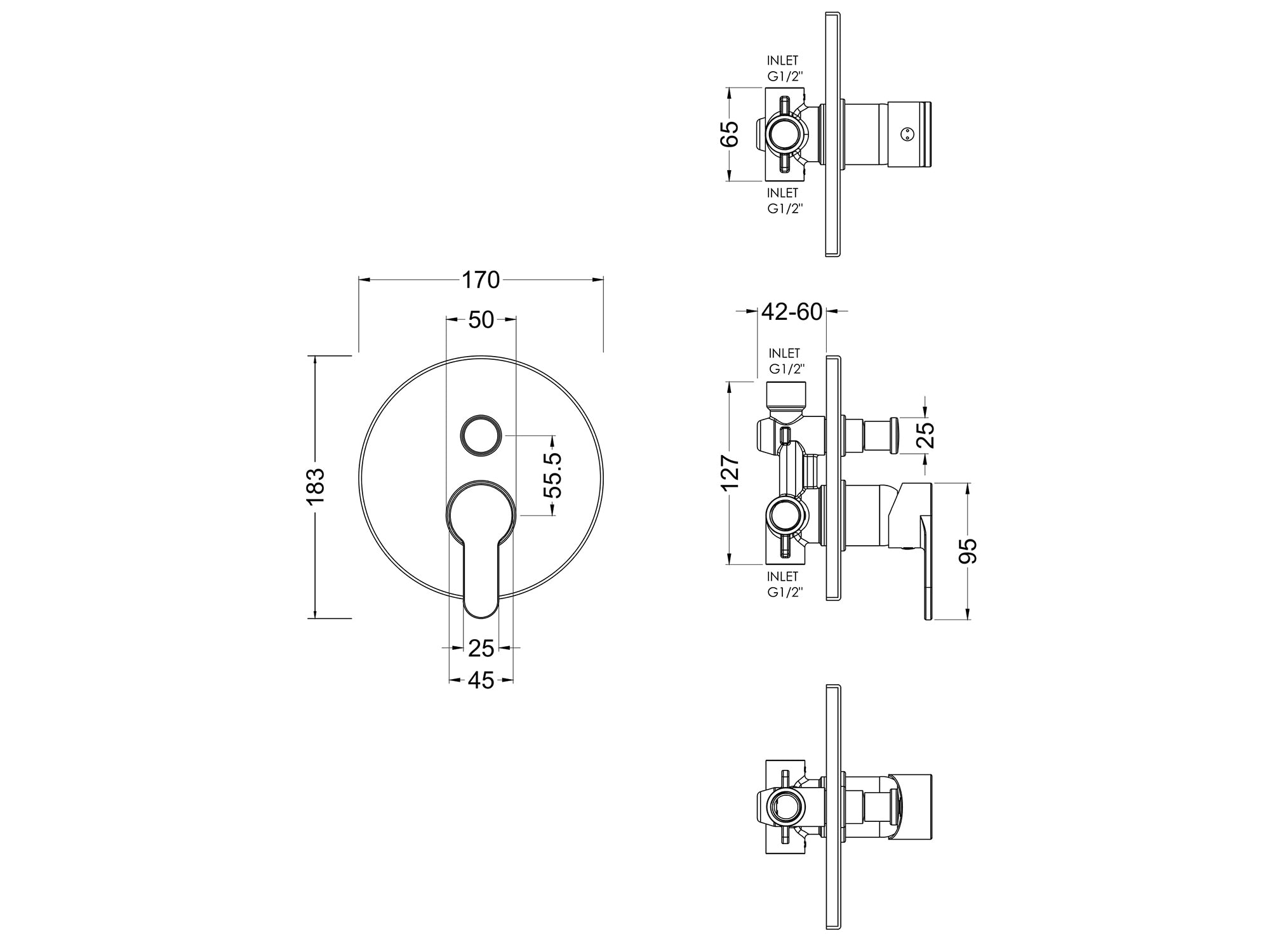 Chrome Arvan valve with twin controls and diverter