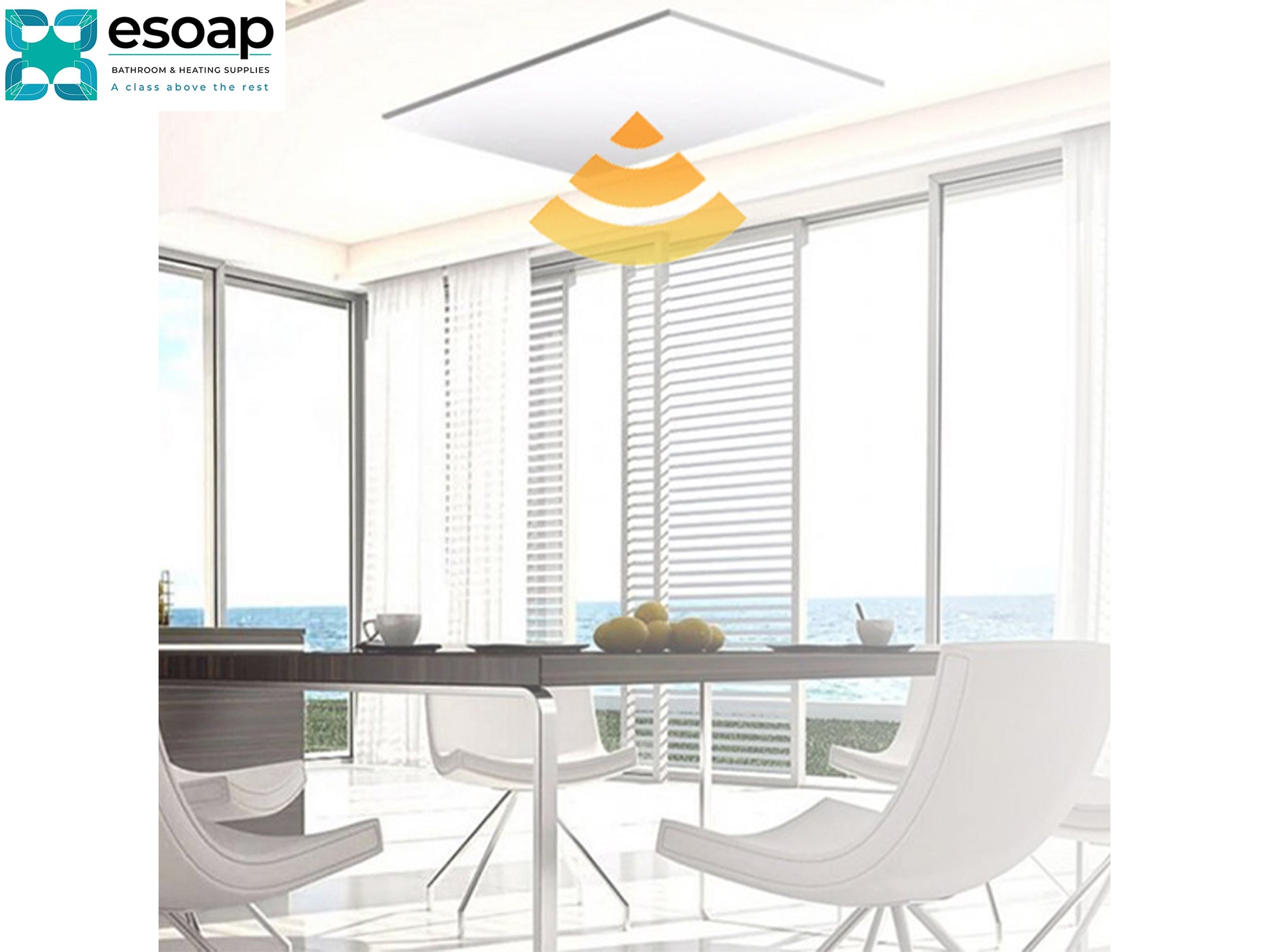 1200W Classic Infrared Heating Panel Black on ceiling in dinning room  - Esoap