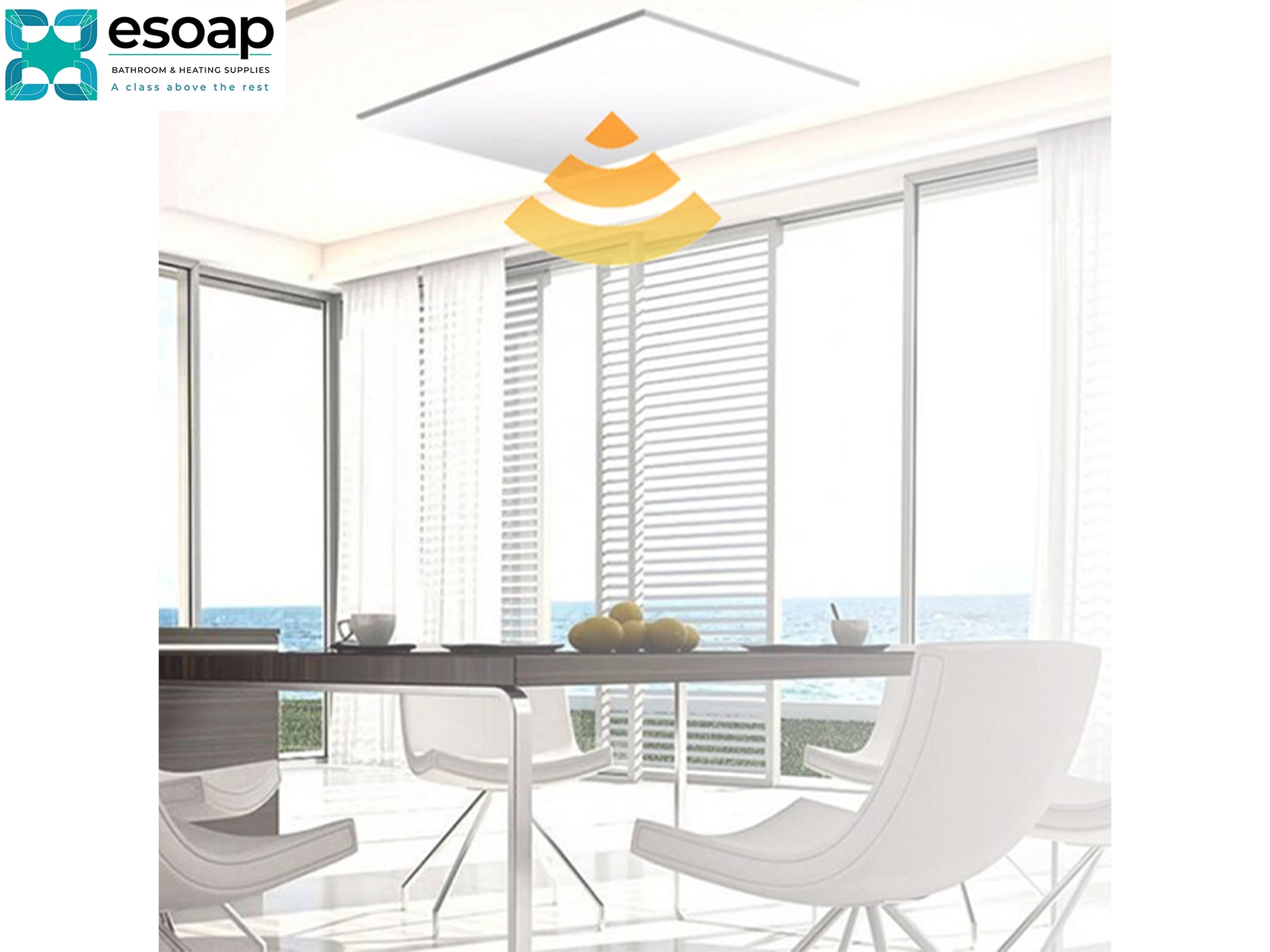 700W Classic Infrared Heating Panel Silver on ceiling at main hall - Esoap