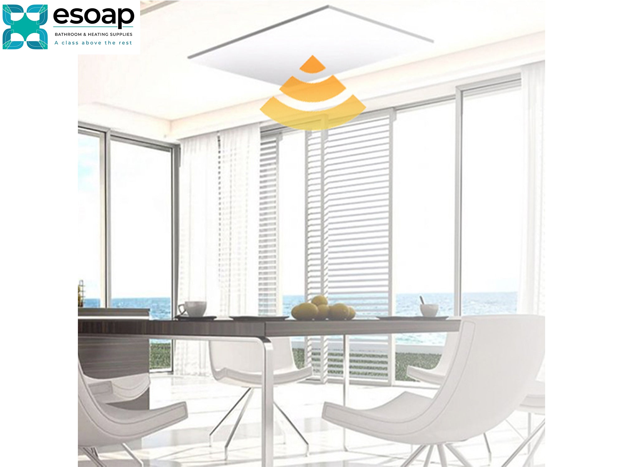 900W Classic Infrared Heating Panel Black on ceiling in dinning room  - Esoap