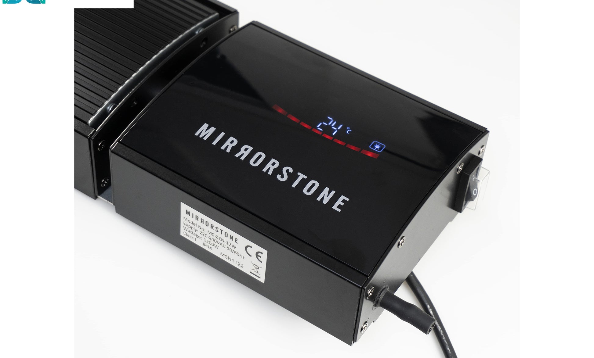 1.2kW Zenos Infrared Bar Heater Black with Wi-Fi with digital display and 'esoap' branding on a white background