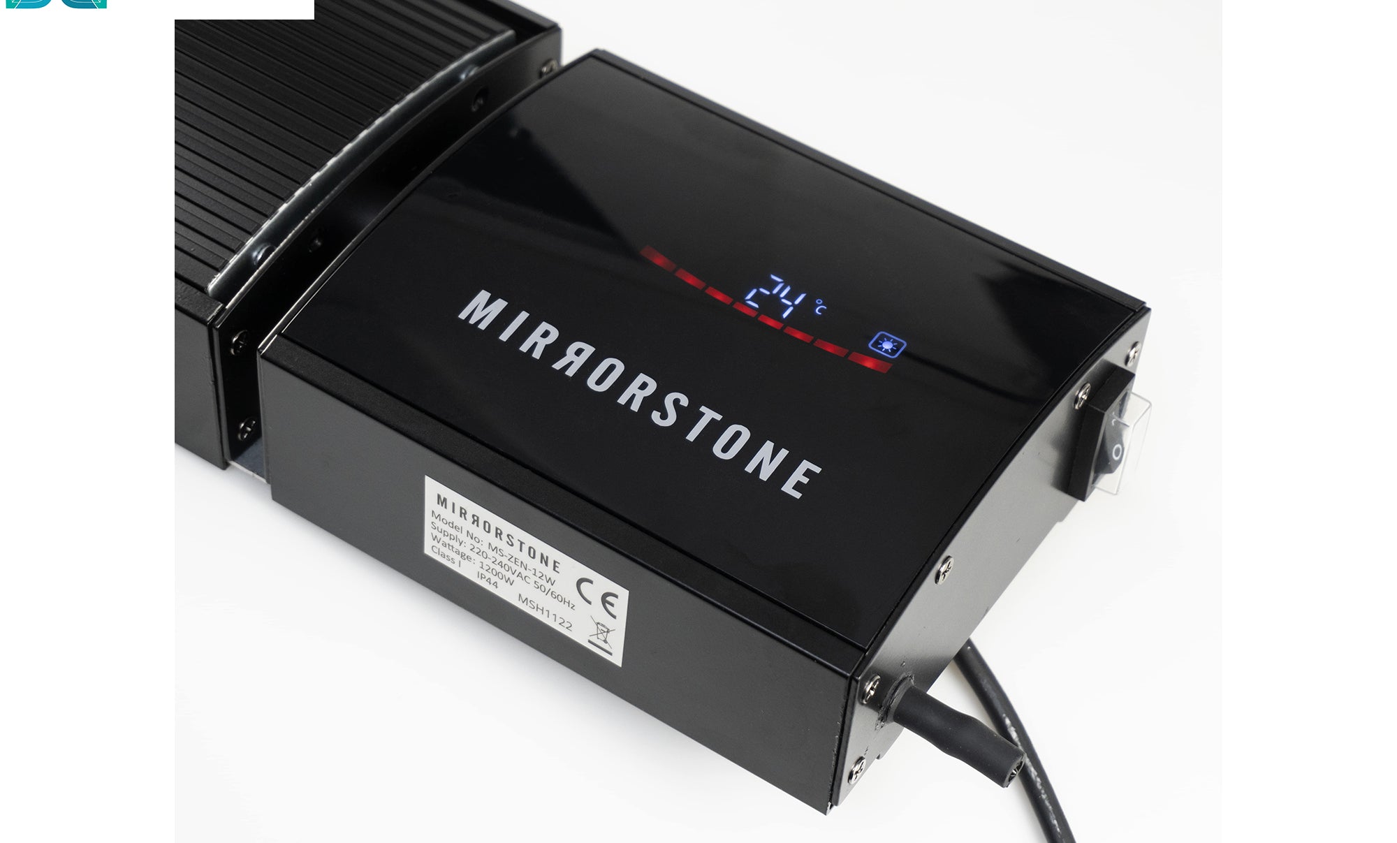 1.2kW Zenos Infrared Bar Heater Black with Wi-Fi with digital display and 'esoap' branding on a white background