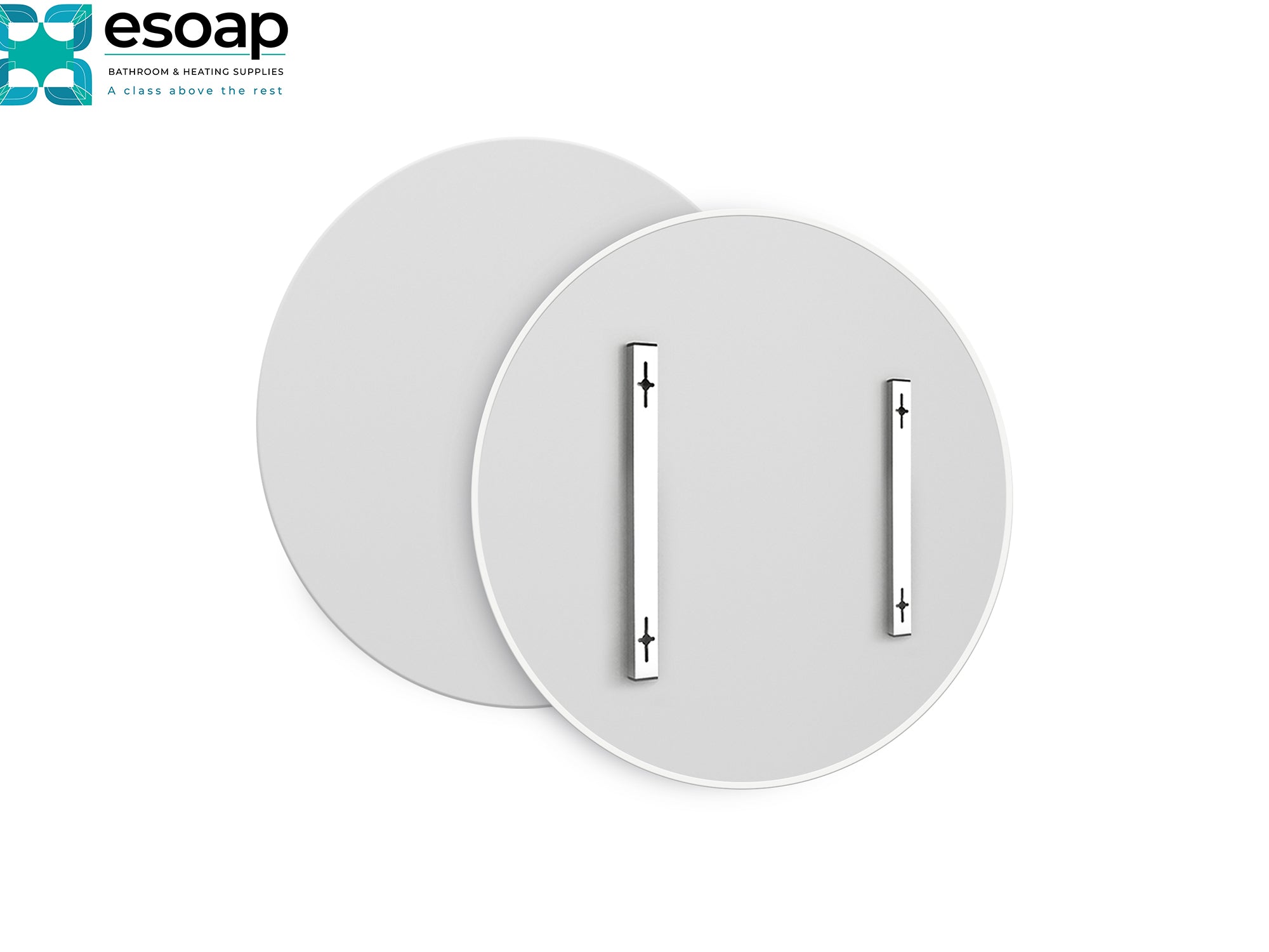 280W Premium Round Frameless Infrared Heating Panel with silver handles on a white background, featuring the Esoap logo.