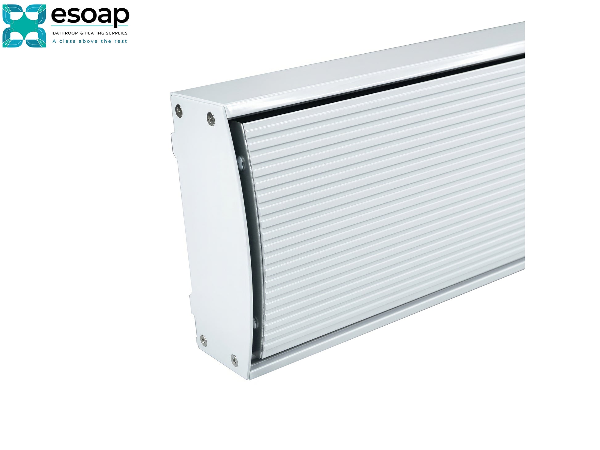 1.8kW Ionis Infrared Bar Heater White With Wi-Fi with Esoap logo on a white background