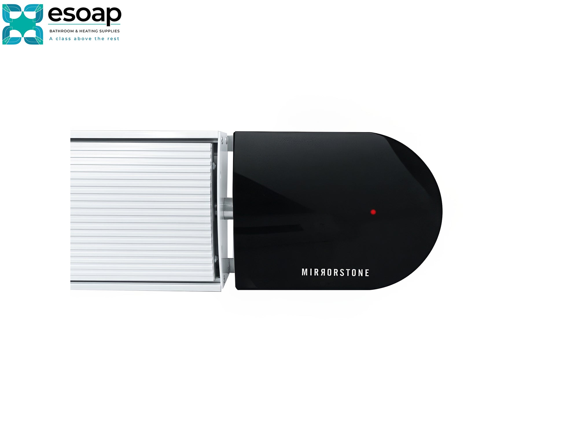 2.4kW Ionis Infrared Bar Heater White with Black Display on a white background, featuring the Mirrorstone brand.