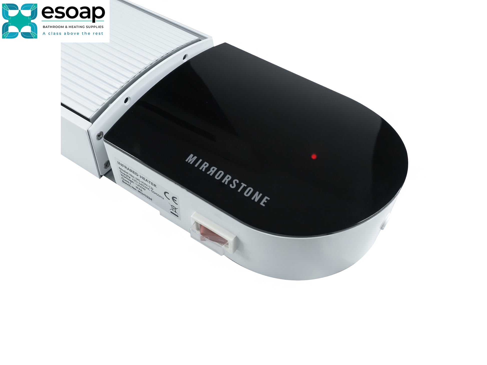 Black electronic screen for 3kW Ionis Infrared Bar Heater White with 'esoap' branding on a white background