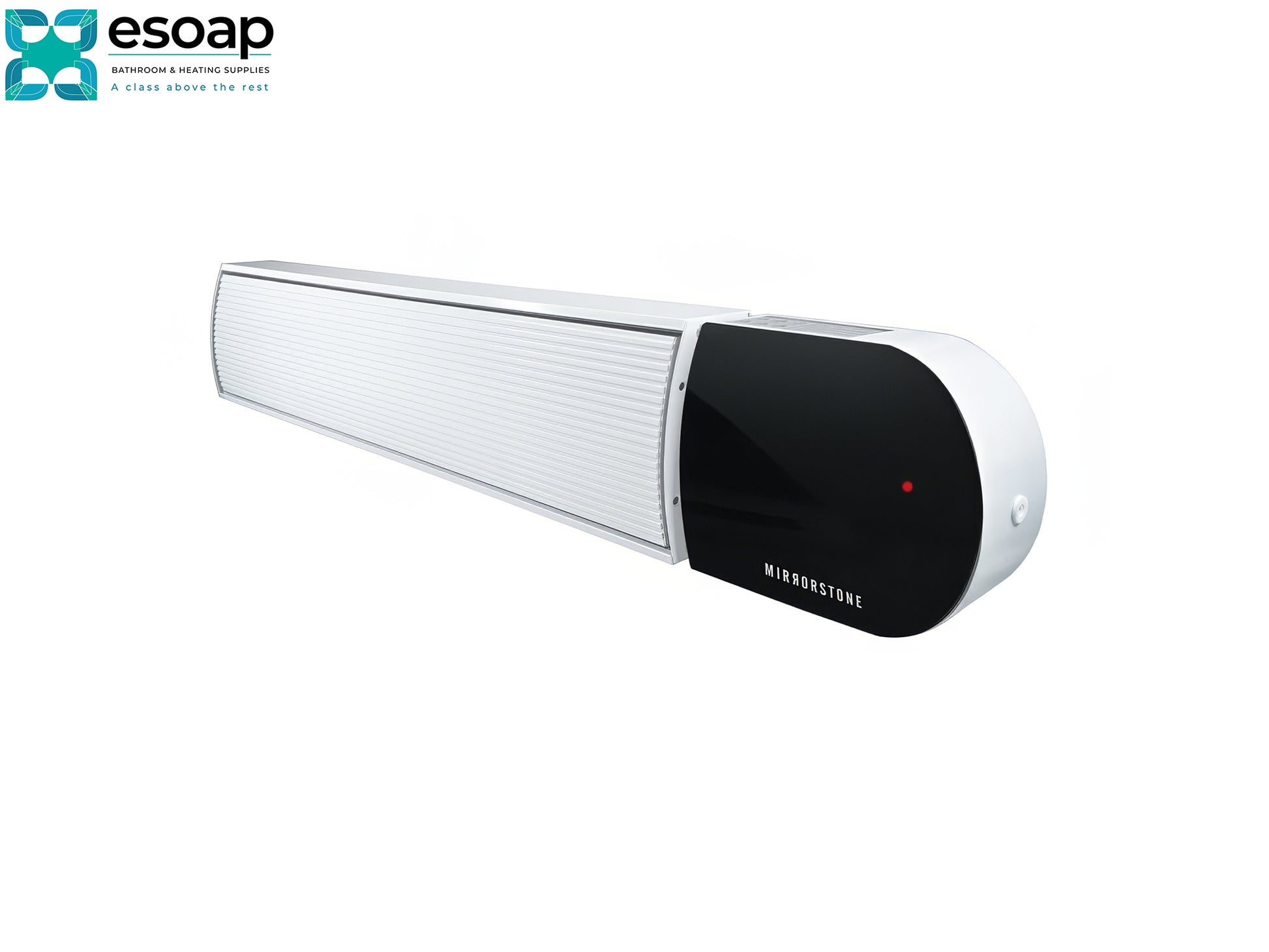 3kW Ionis Infrared Bar Heater White with black screen on a white background, featuring the esoap brand.