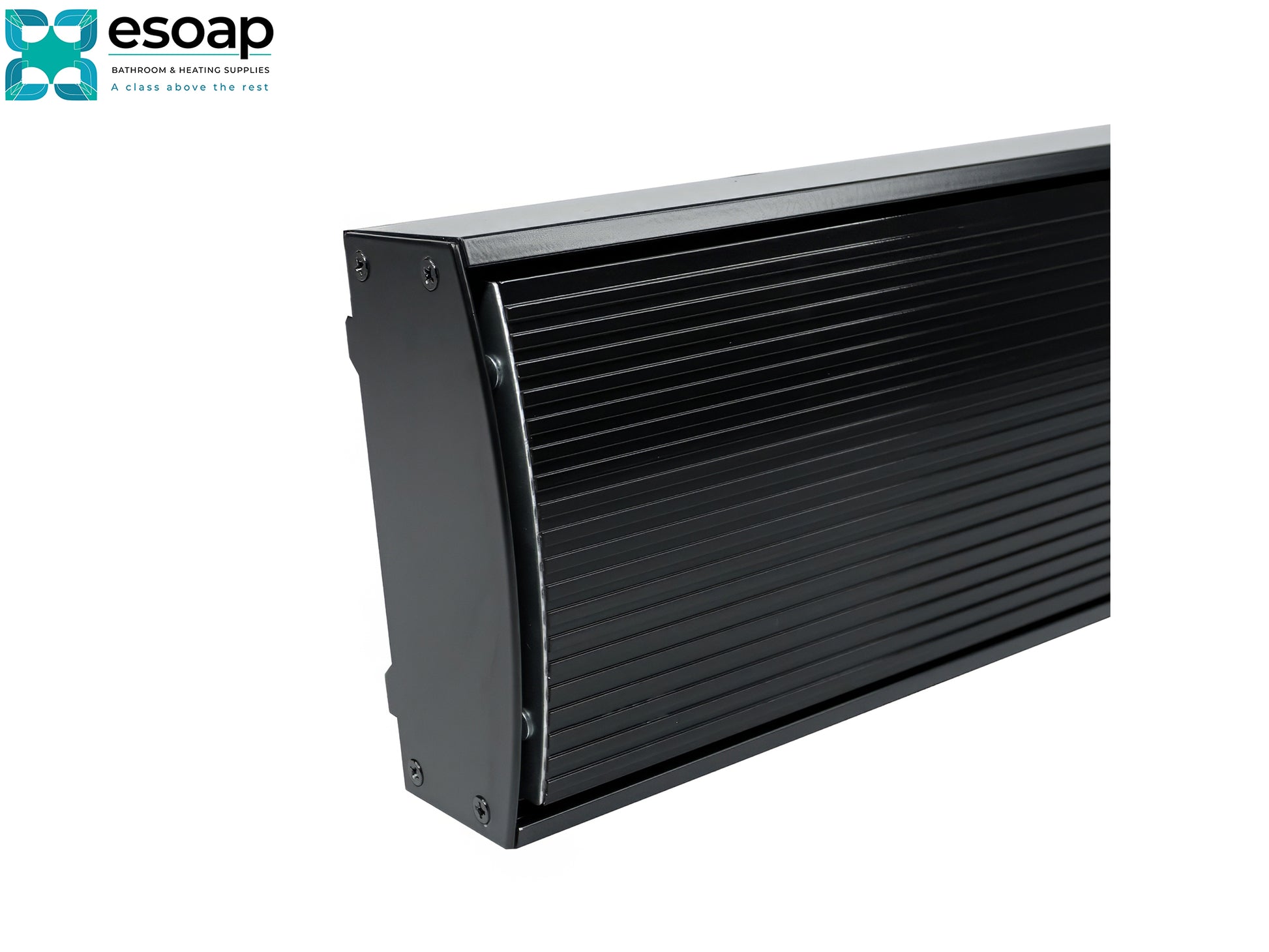 3KW Ionis Infrared Bar Heater Black with Wi-Fi on a white background with Esoap logo.