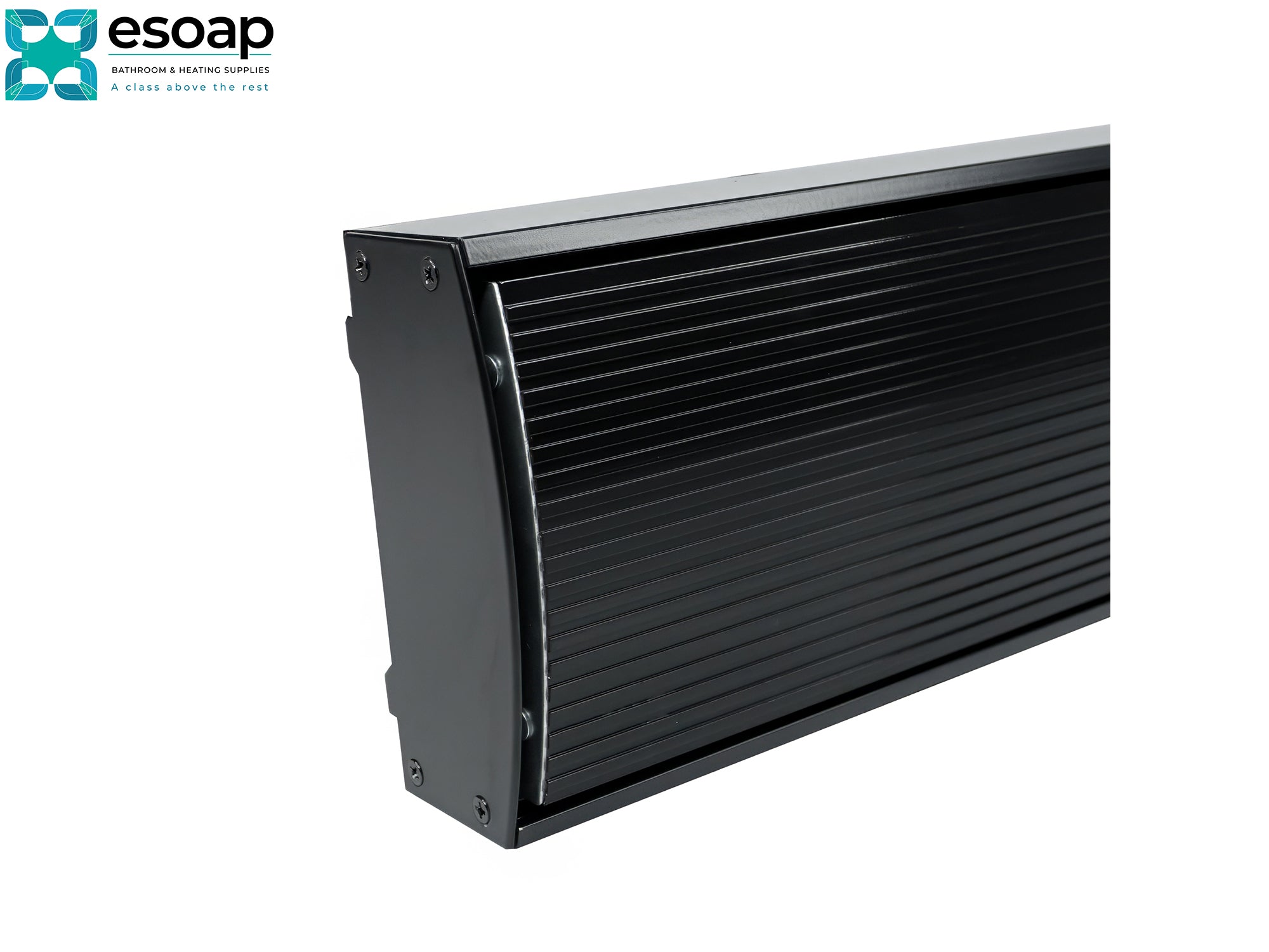 3KW Ionis Infrared Bar Heater Black with Wi-Fi on a white background with Esoap logo.