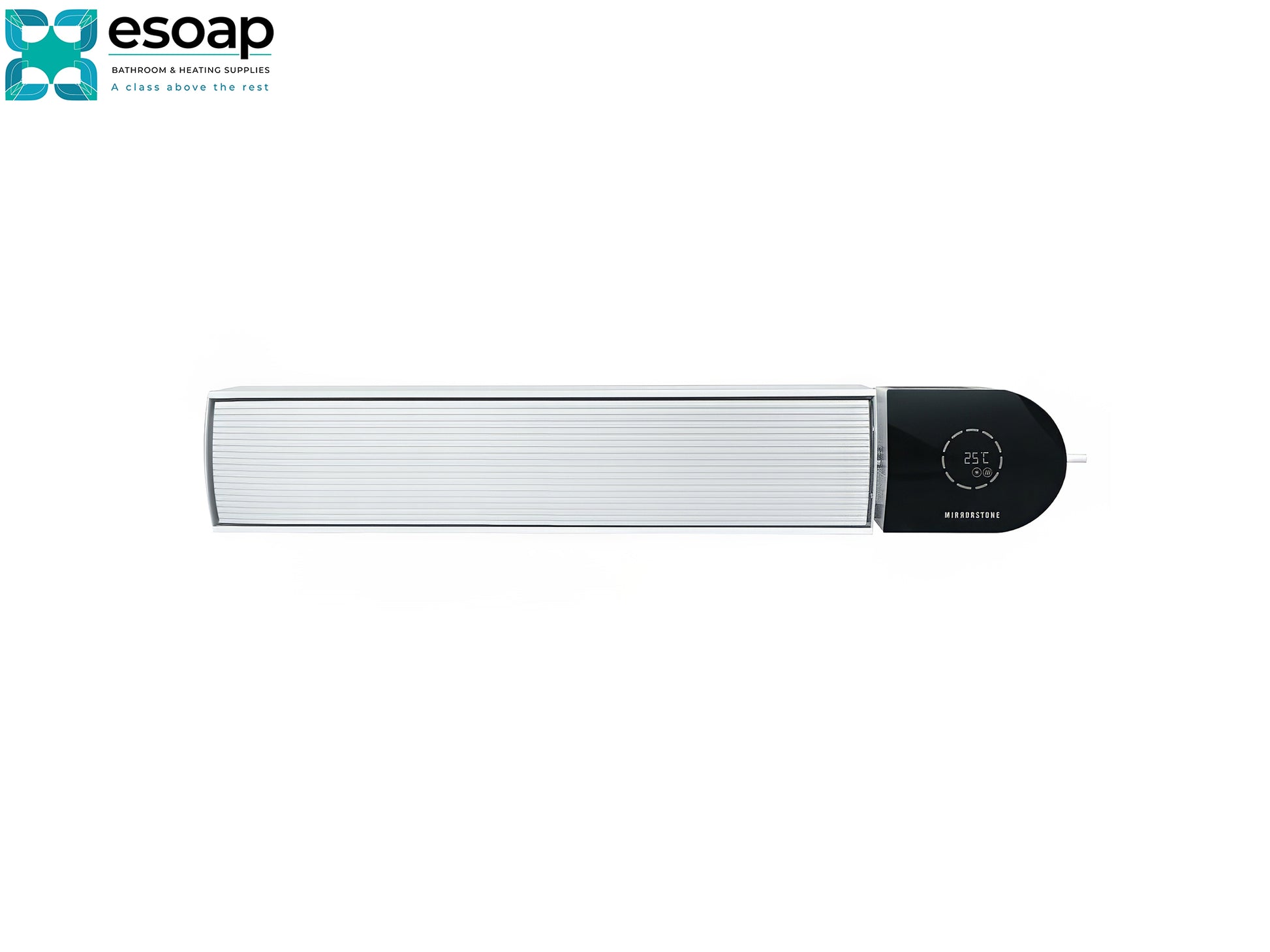 3KW Ionis Infrared Bar Heater White with Wi-Fi with a black display on a white background, featuring the Esoap logo.