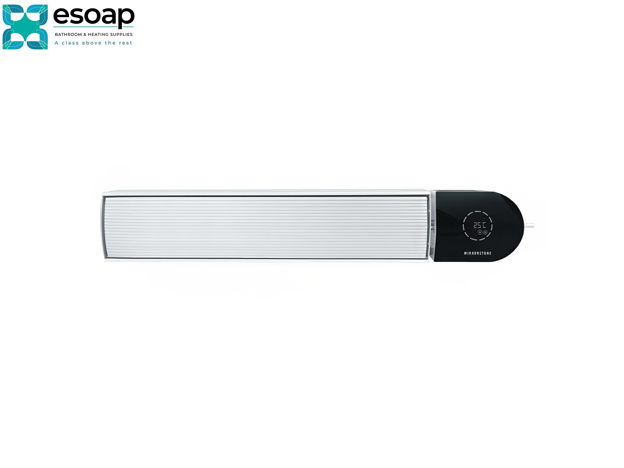 3KW Ionis Infrared Bar Heater White with Wi-Fi with a black display on a white background, featuring the Esoap logo.