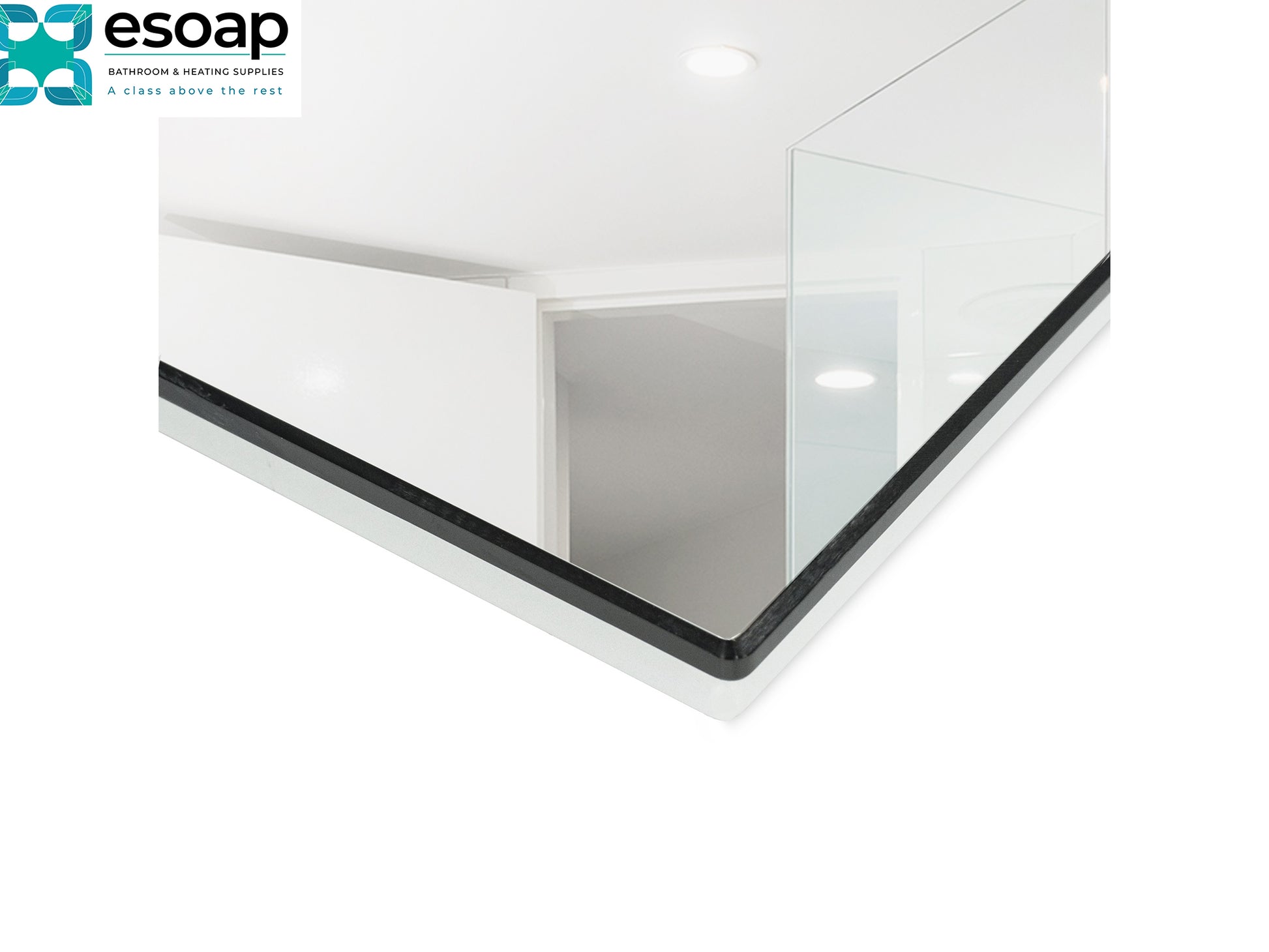 580W Mirrored Wi-Fi Infrared Heating glass Panel on a white background, featuring the Esoap logo.