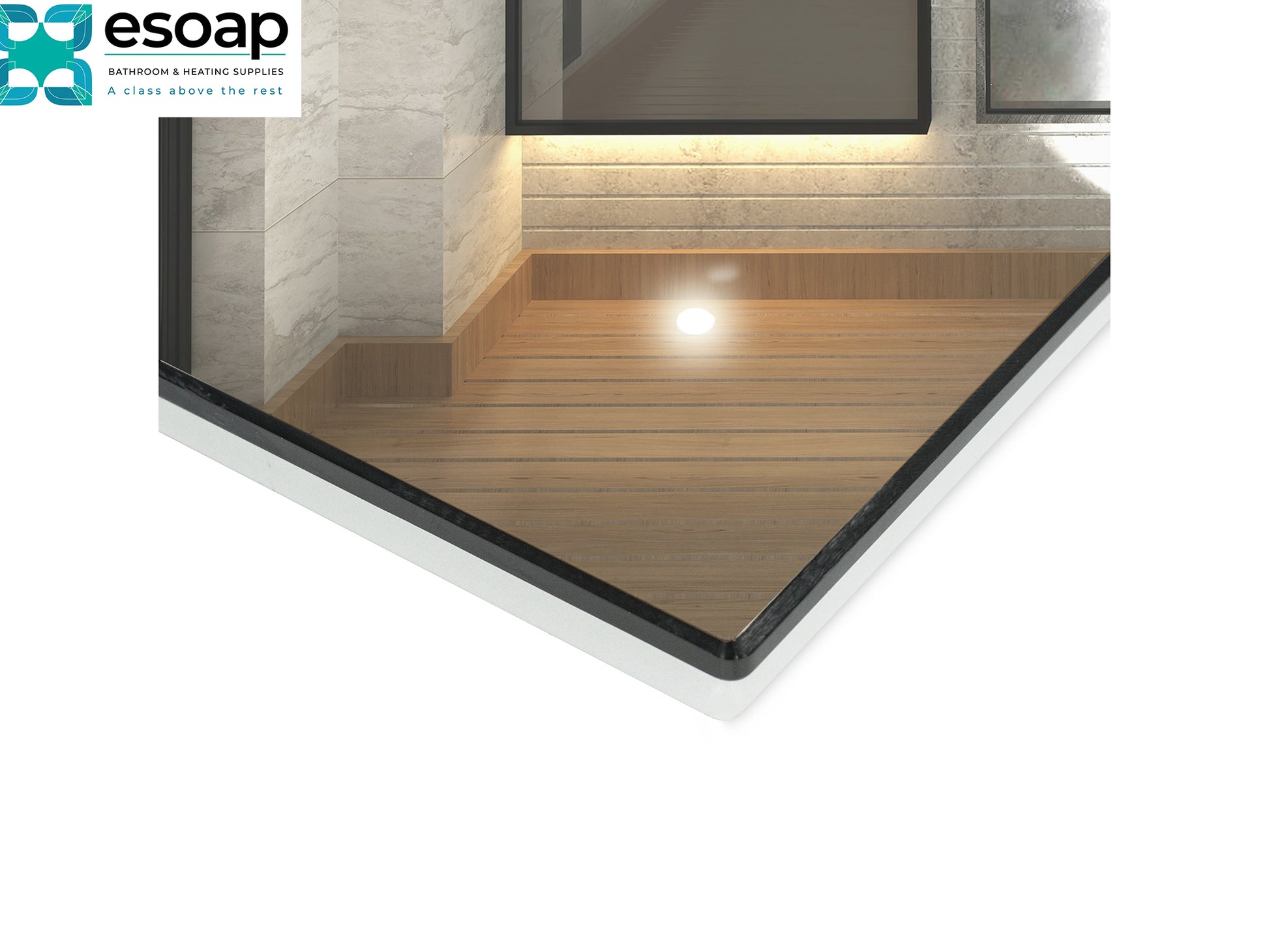 700W Mirrored Wi-Fi Infrared Heating Panel glass thickness on white background with esoap logo