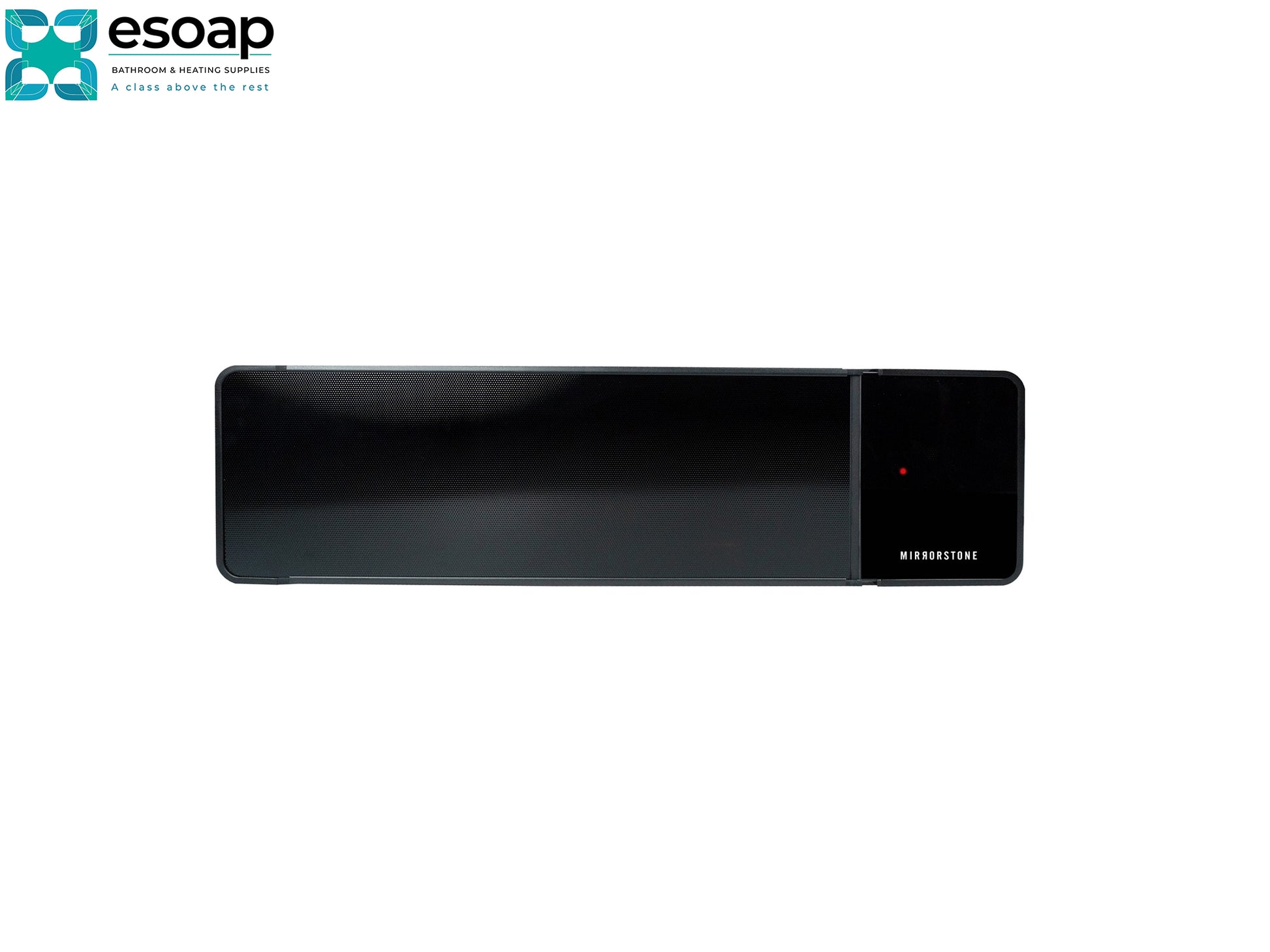 2.4kW Thela Infrared Bar Heater with a red light on a white background, featuring the Esoap logo.