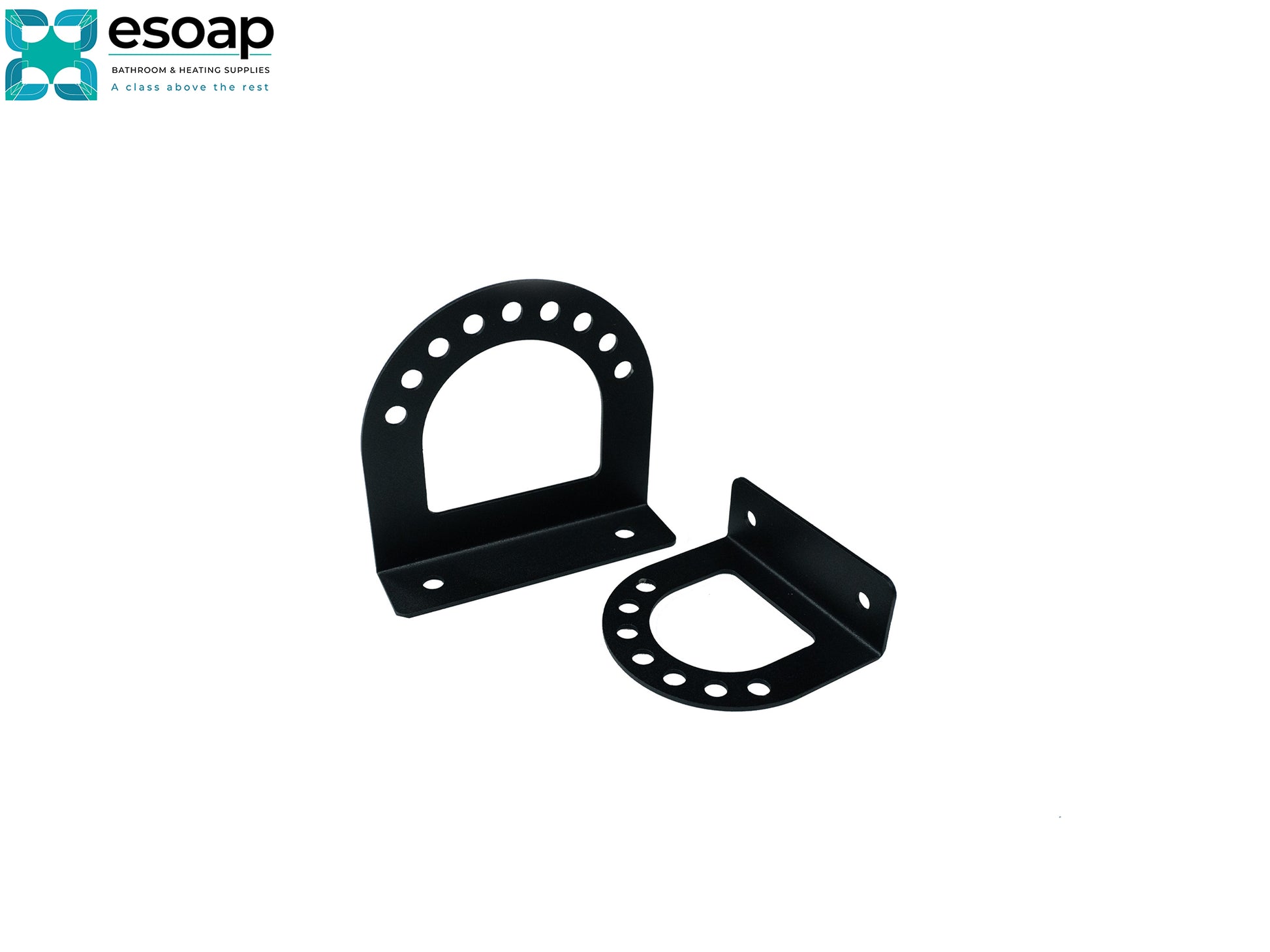 Two black metal brackets on a white background with ESOAP logo for 2.4kW Theia Wi-Fi Remote Controllable