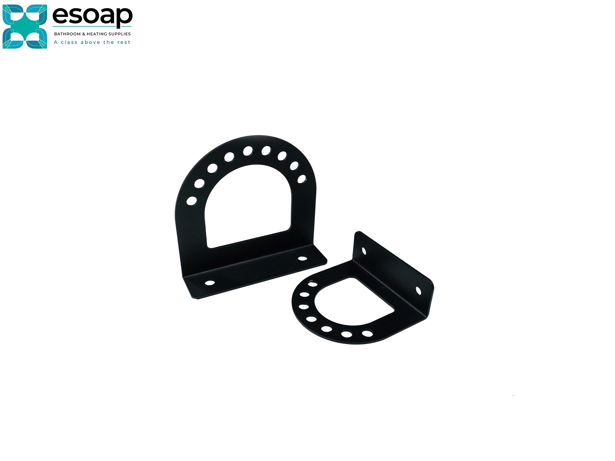 Two black metal brackets on a white background with ESOAP logo for 2.4kW Theia Wi-Fi Remote Controllable