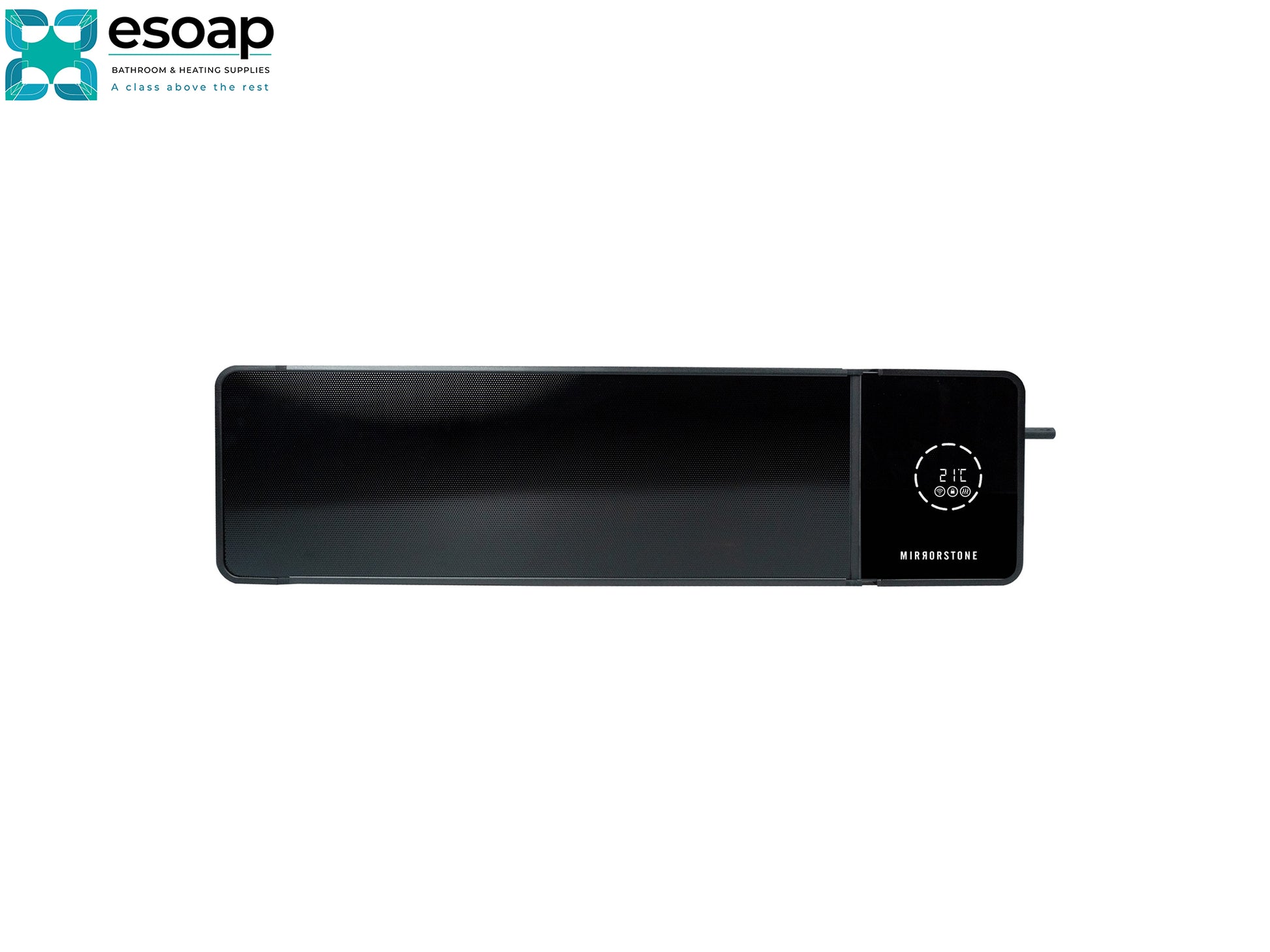 2.4kW Theia Wi-Fi Remote Controllable with digital display on a white background, featuring the Esoap logo.