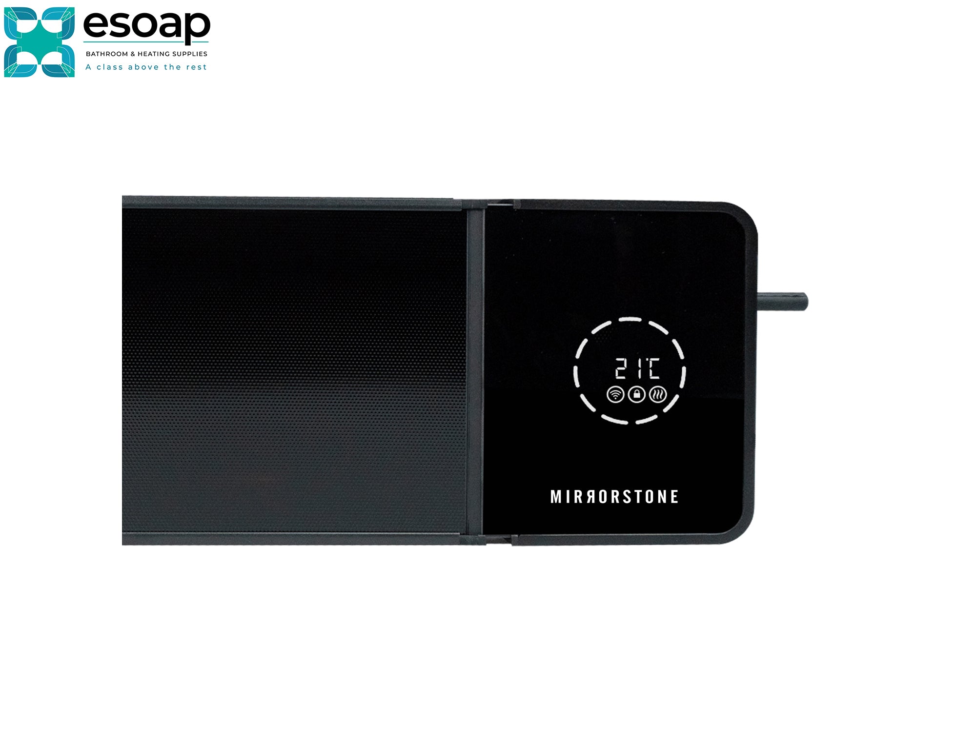 2.4kW Theia Wi-Fi Remote Controllable with digital display on a white background, featuring the Mirrorstone brand.