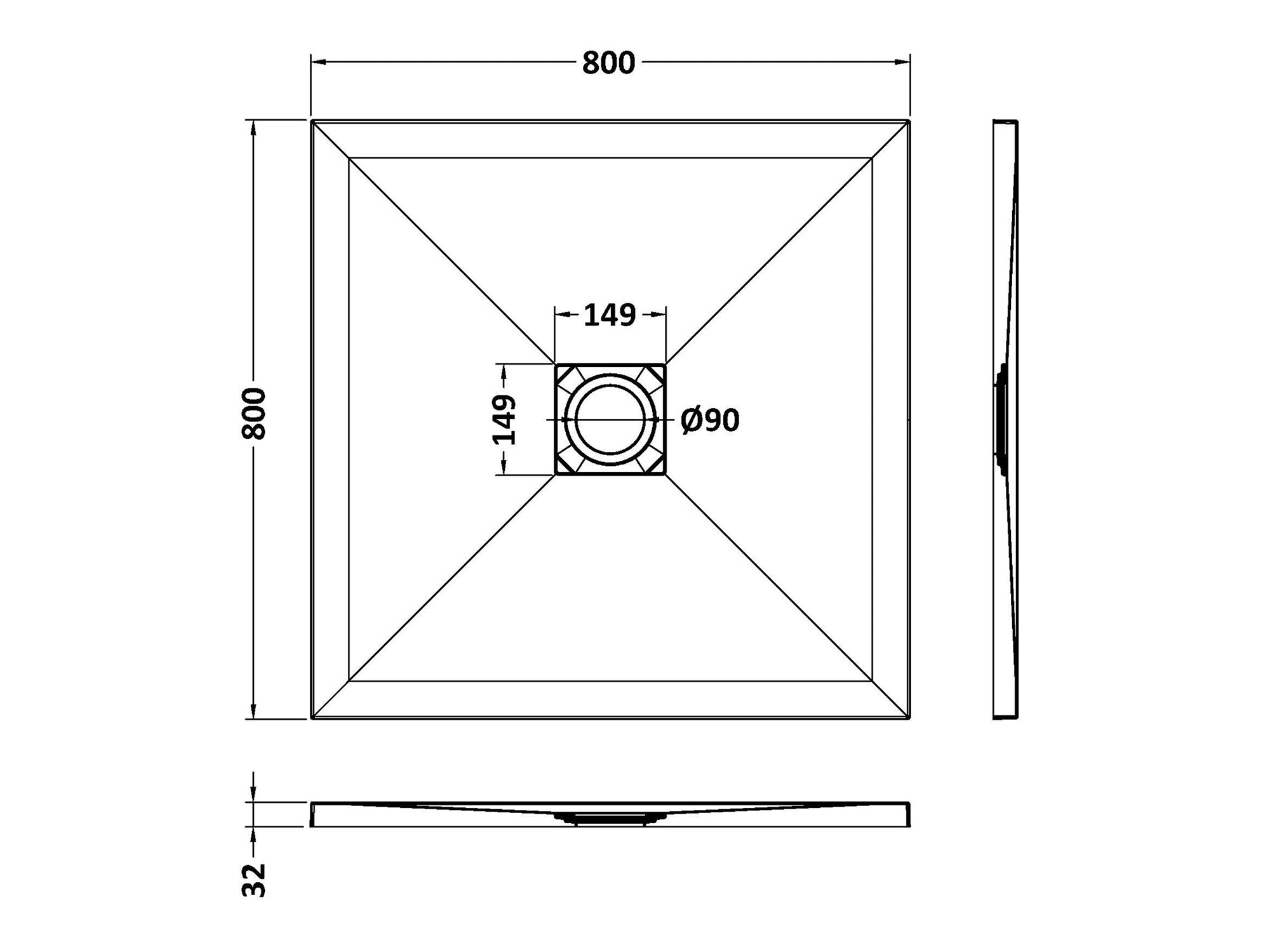 Nuie Square Slimline Shower Tray 800 x 800mm - White Slate