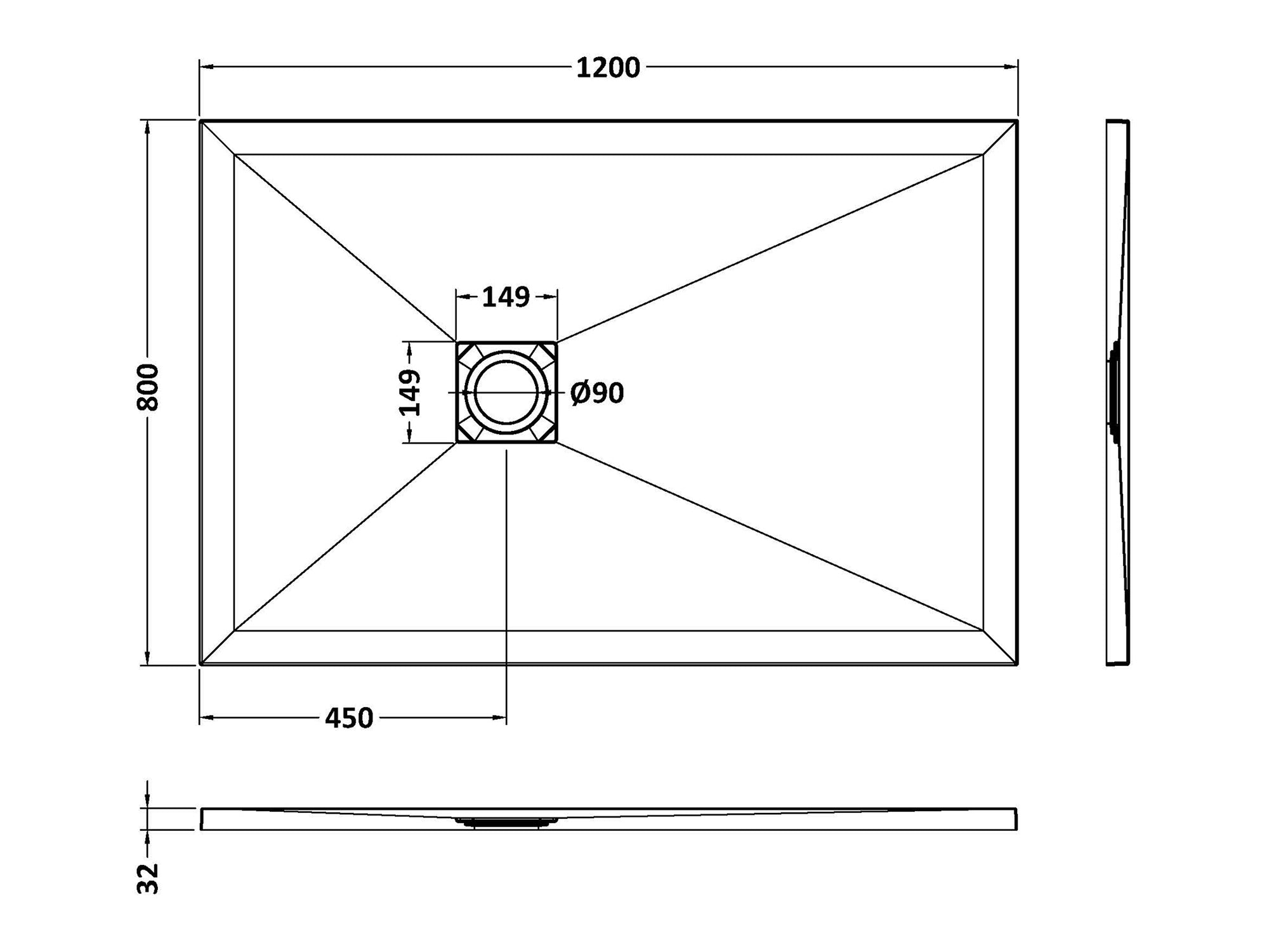 Nuie Rectangular Slimline Shower Tray 1200 x 800mm - White Slate