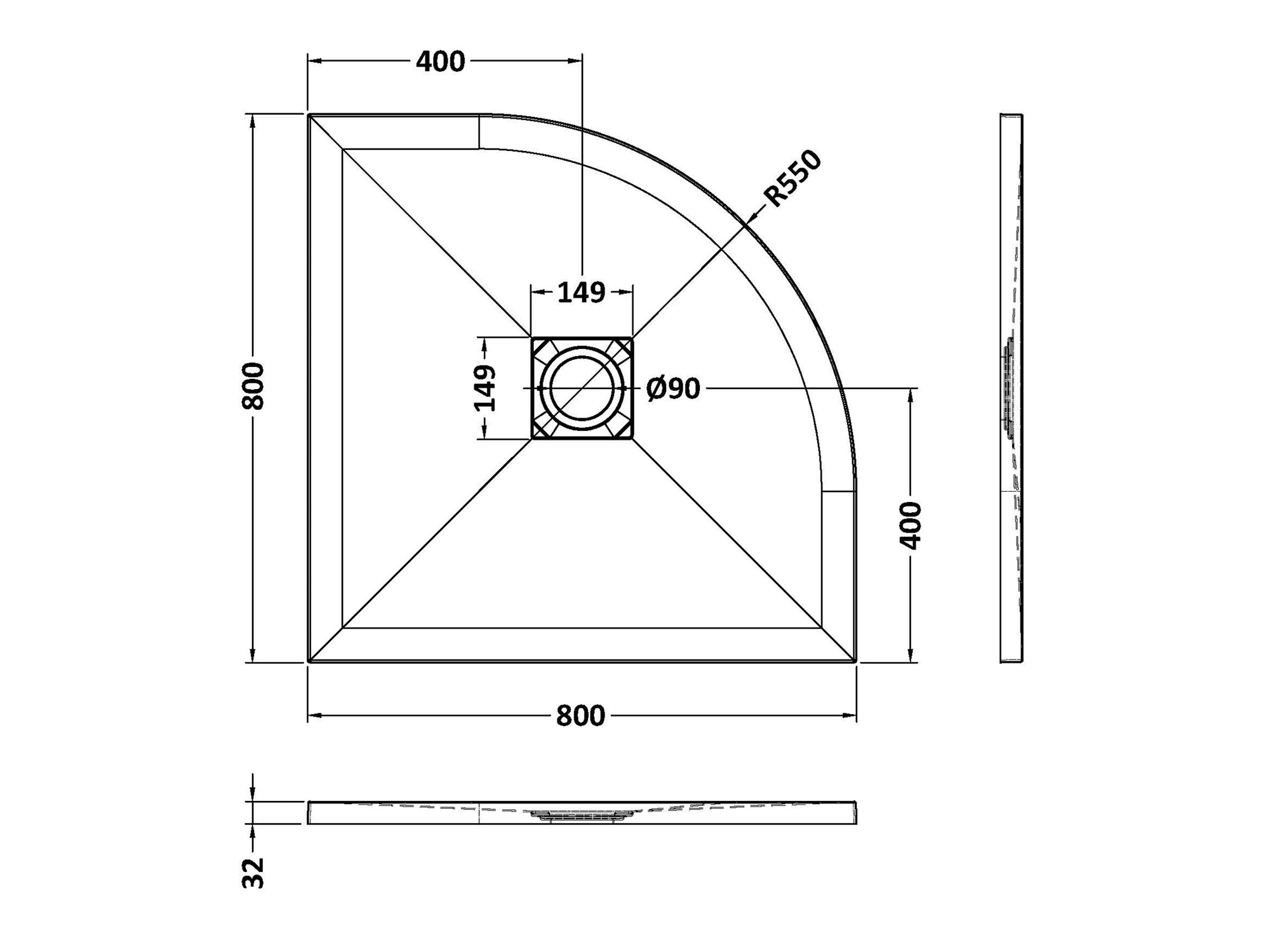 Nuie Quad Slimline Shower Tray 800 x 800mm - White Slate
