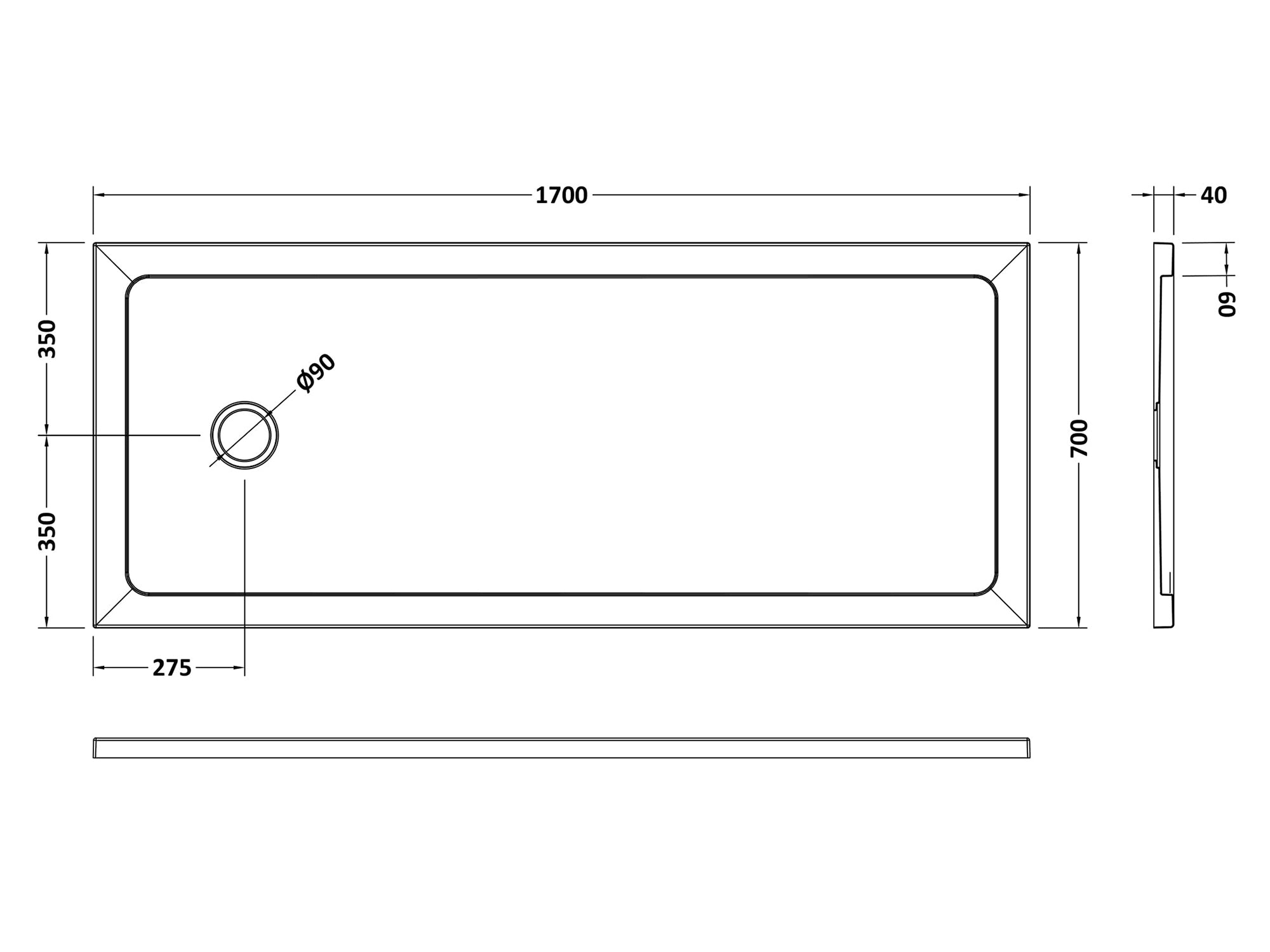 Nuie Bath Replacement Slimline Shower Tray 1700 x 700mm - White