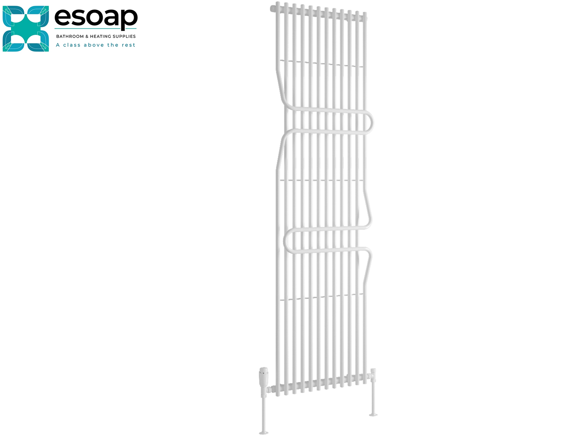 White aletta metal radiator 1800x500 on a white background with 'esop' branding.