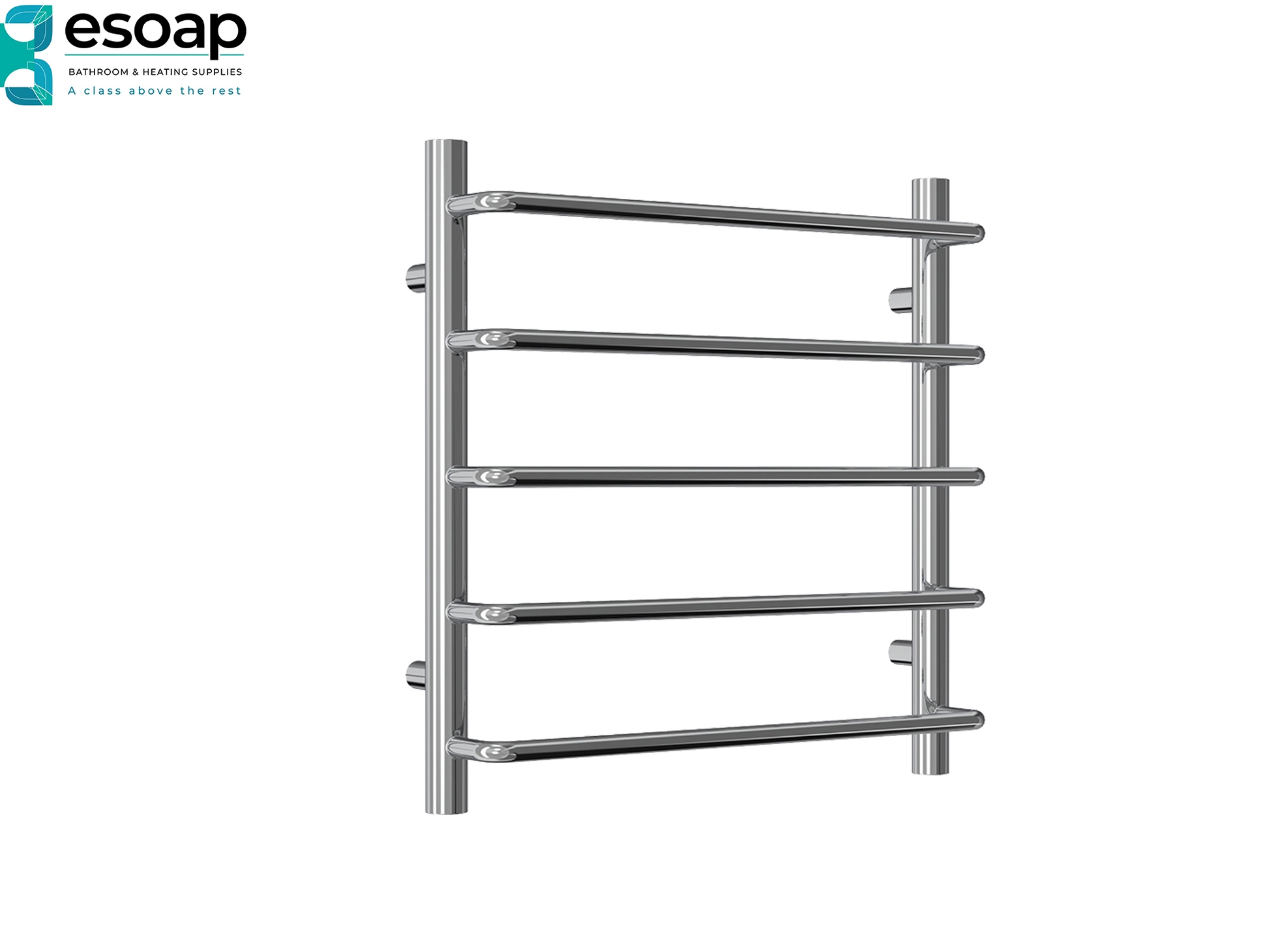 Metal aliano designer towel rack 500 x 50 0on a white background with Esoap logo.